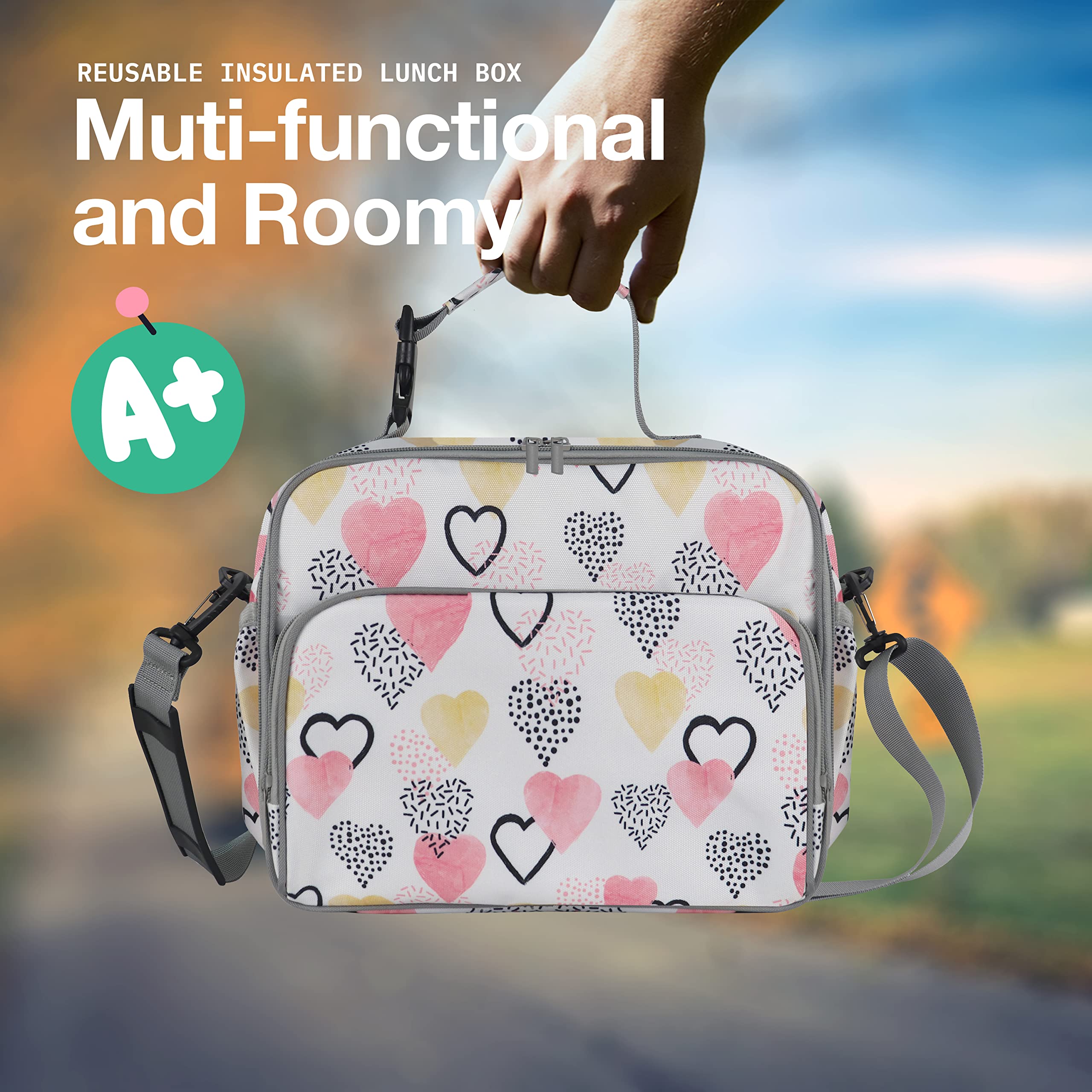 Mesa Lunch Bag For Kids - Kids Lunchbox For School, Daycare, Kindergarten - Insulated Lunch Box For Girls & Boys (Heart)