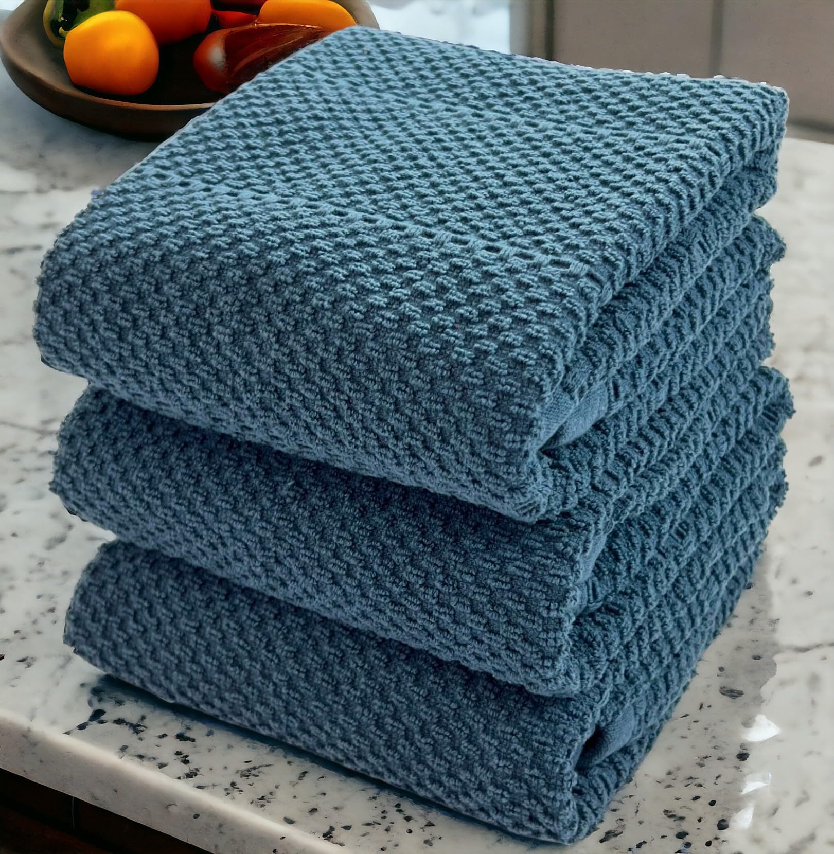 Teal Dark Blue Kitchen Dish Hand Towels 100% Cotton Cloth Soft Cleaning Drying Absorbent Terry: Set Of 3 Multipurpose For Everyd