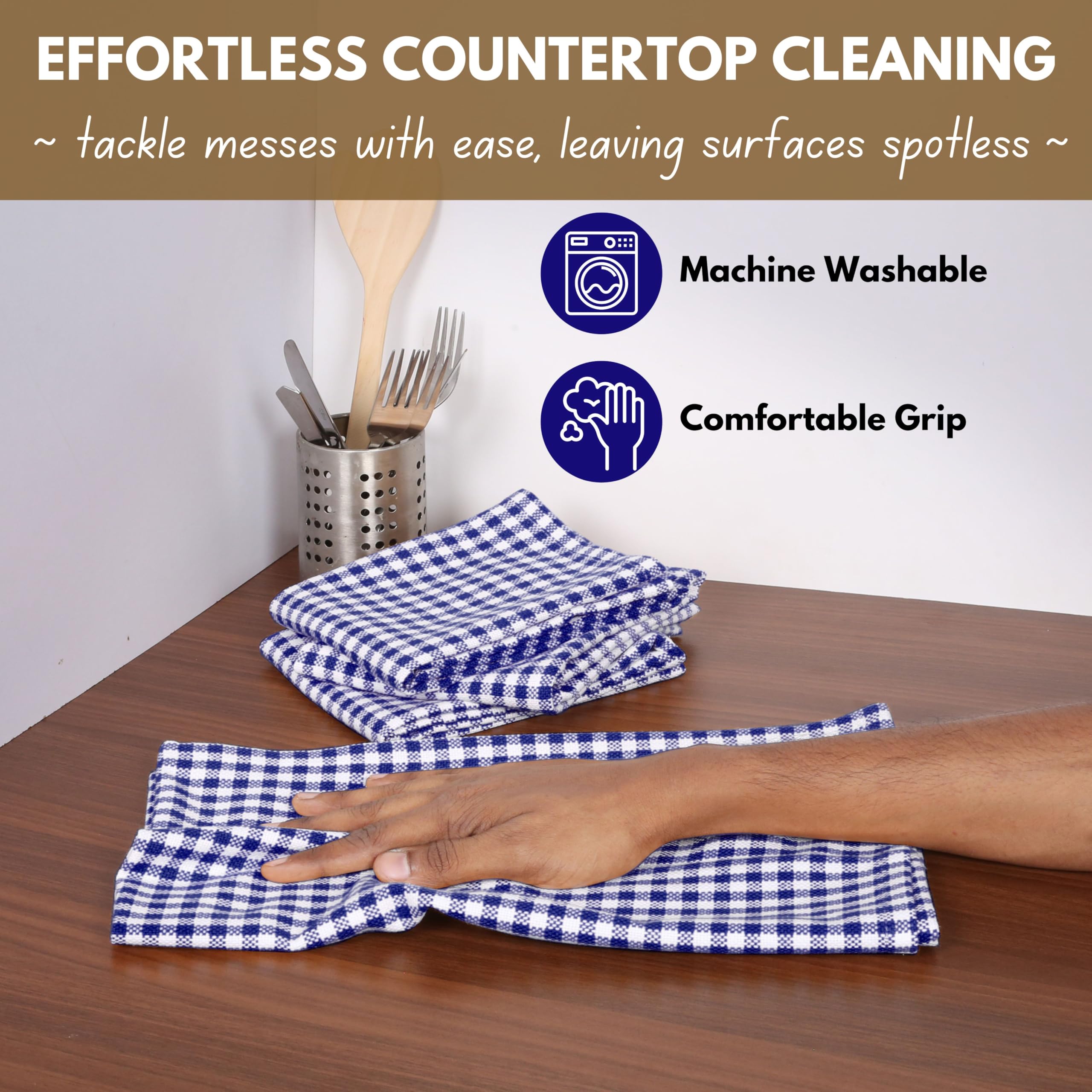Native Fab Gingham Dish Towels 16X26 Inches Set Of 4 - Absorbent Washable Dishcloths, Dish Towels For Quick Drying Dishes, Kitch