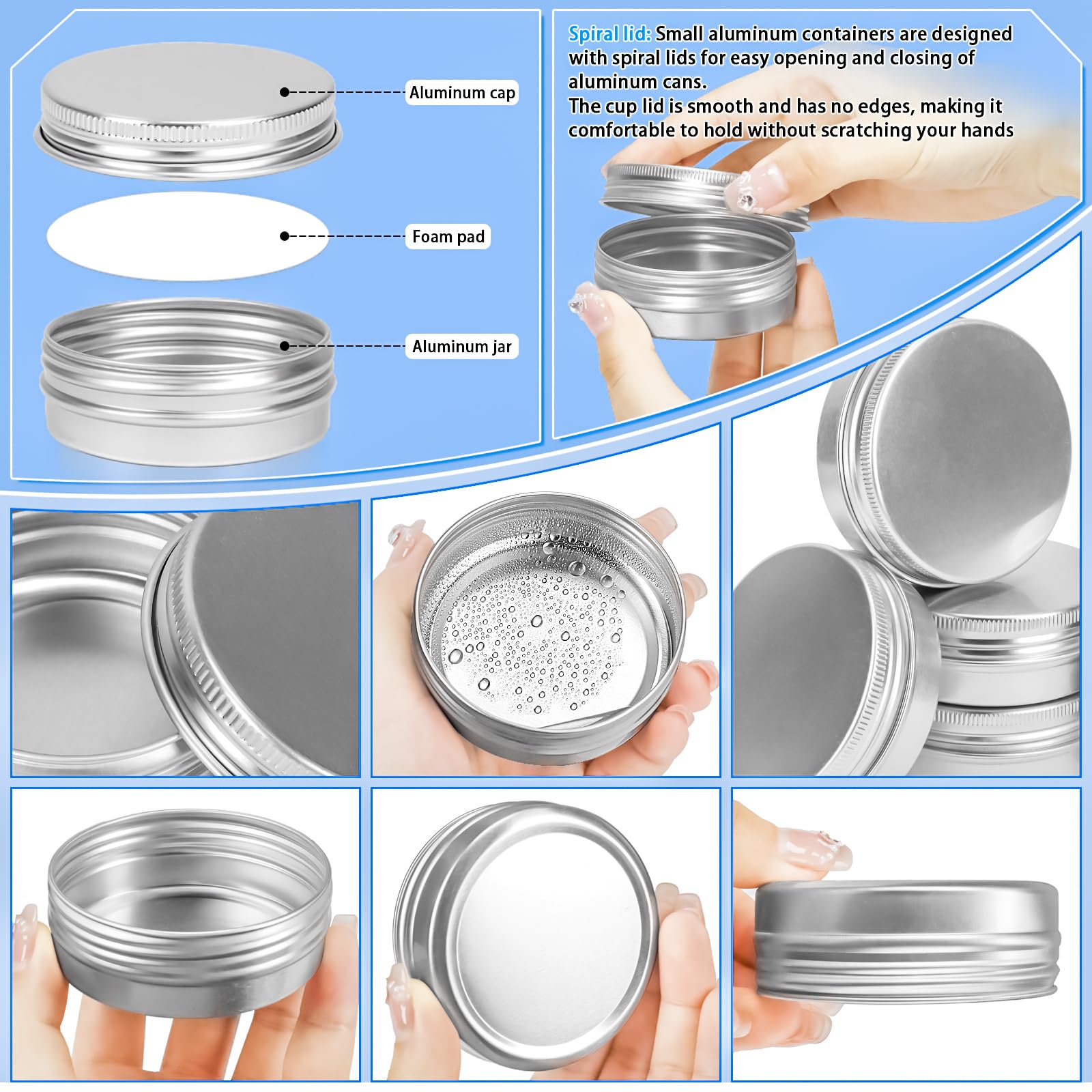Motbach 16Pack 2Oz Tin Jars, 60Ml Metal Tin Cans, 2Ounce Aluminum Tin Can Jar Containers With Screw Lid For Lotion Bars, Spices,