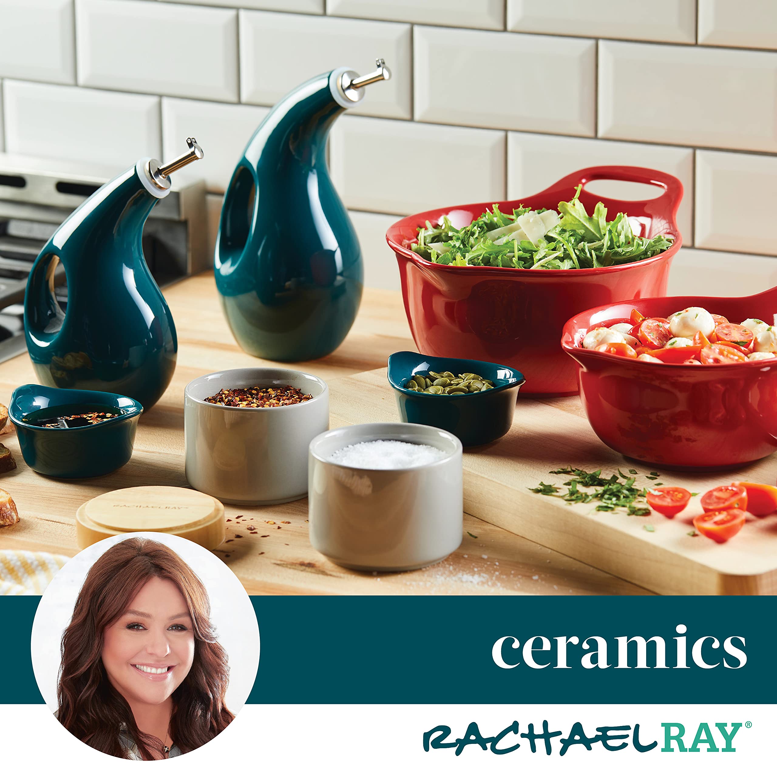 Rachael Ray Ceramics Stacking Spice/Seasoning Box Set with Lid, 2 Piece, Red