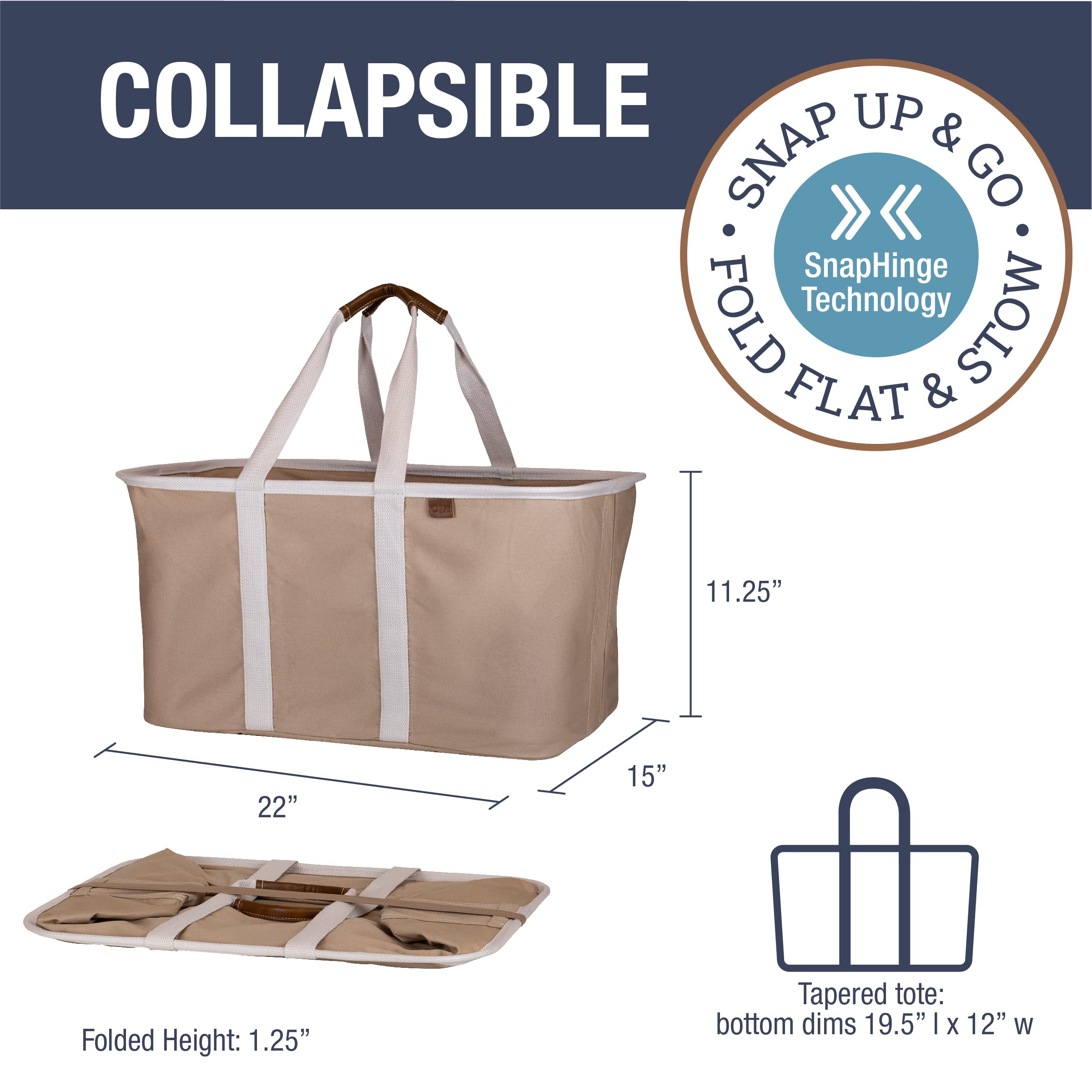 Clevermade Collapsible Laundry Tote, Luxe Mocha 2Pk - 50L (13 Gal) Premium Cotton Blend Collapsible Laundry Baskets With Sturdy