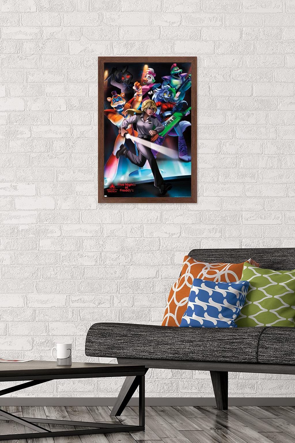 Trends International Five Nights At Freddy'S: Security Breach - Group Wall Poster, 14.725'' X 22.375'', Mahogany Framed Version