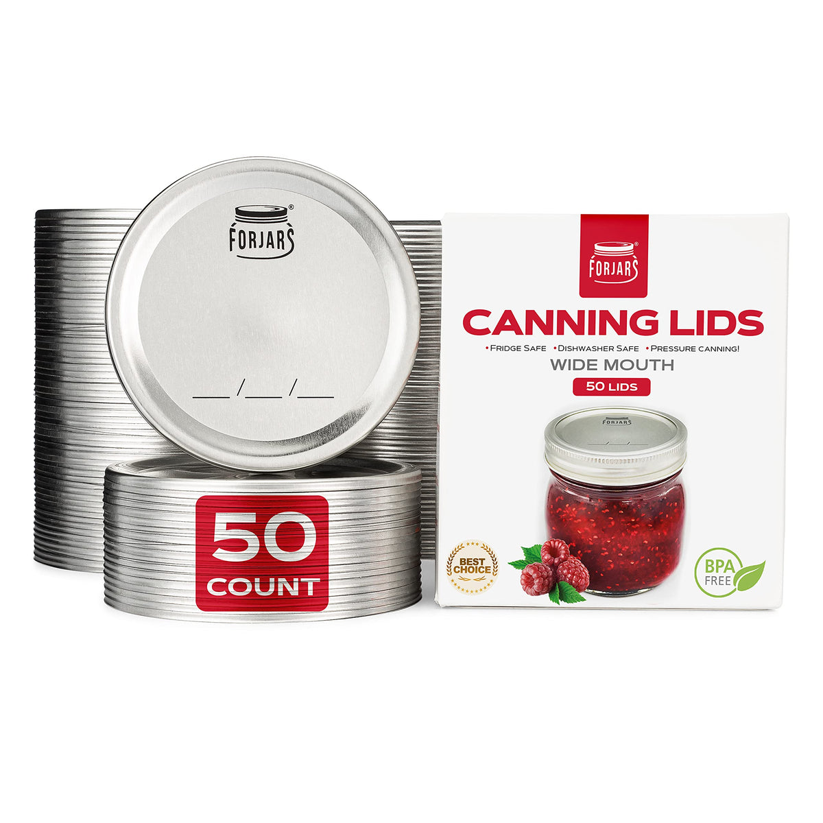 Wide Mouth Canning Lids, 50-Pack - Create Airtight Seals On Mason Jars To Preserve Food For Meal Prep & Emergency Food Storage -