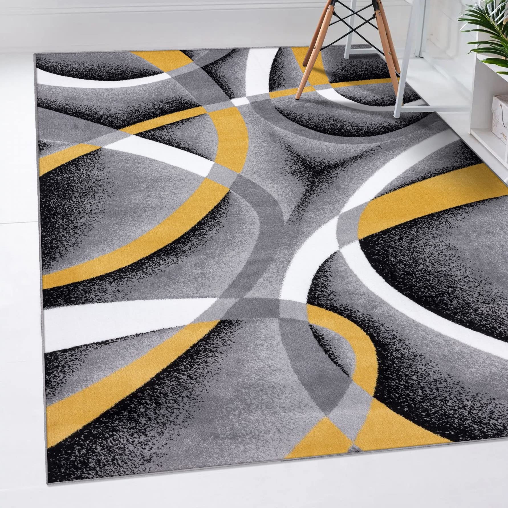 2305 Geometric Abstract Yellow 8x10 Area Rugs for Living Room