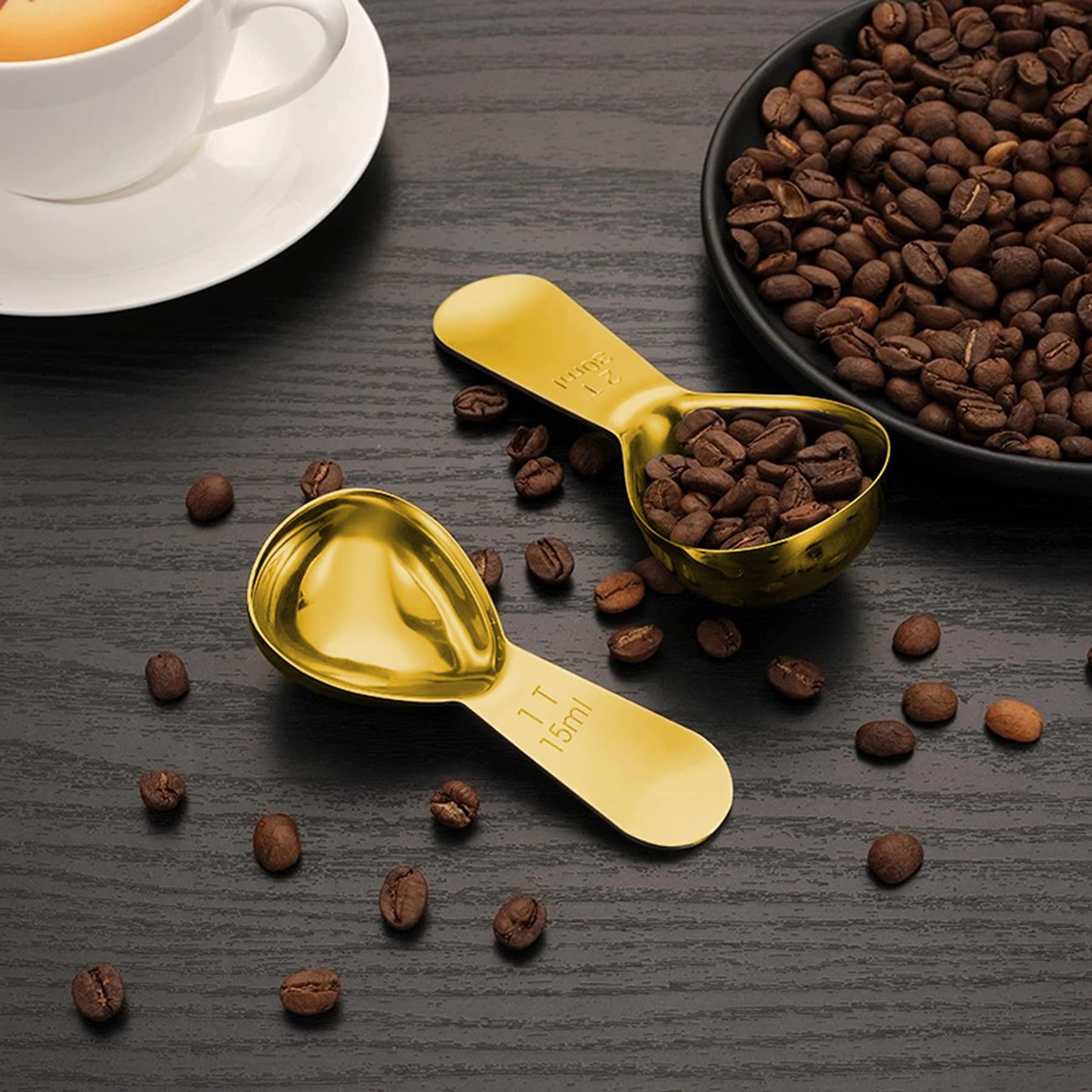 2 Pieces Stainless Steel Coffee Scoops Set(1 Tbsp,2 Tbsp) Durable Coffee Spoons With Ergonomic Handle Measuring Tablespoon For C