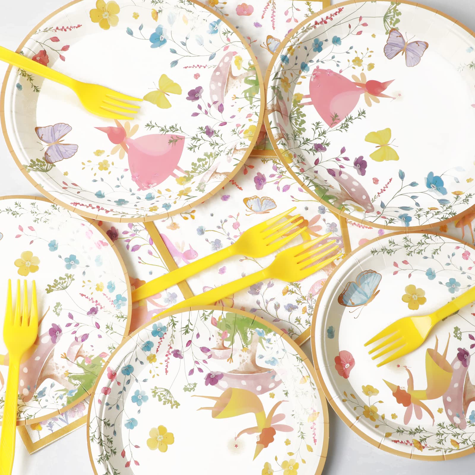 96 Pcs Fairy Plates And Napkins Party Supplies Talking Truly Fairy Tableware Set Spring Tea Luncheon Party Decorations Favors Fo