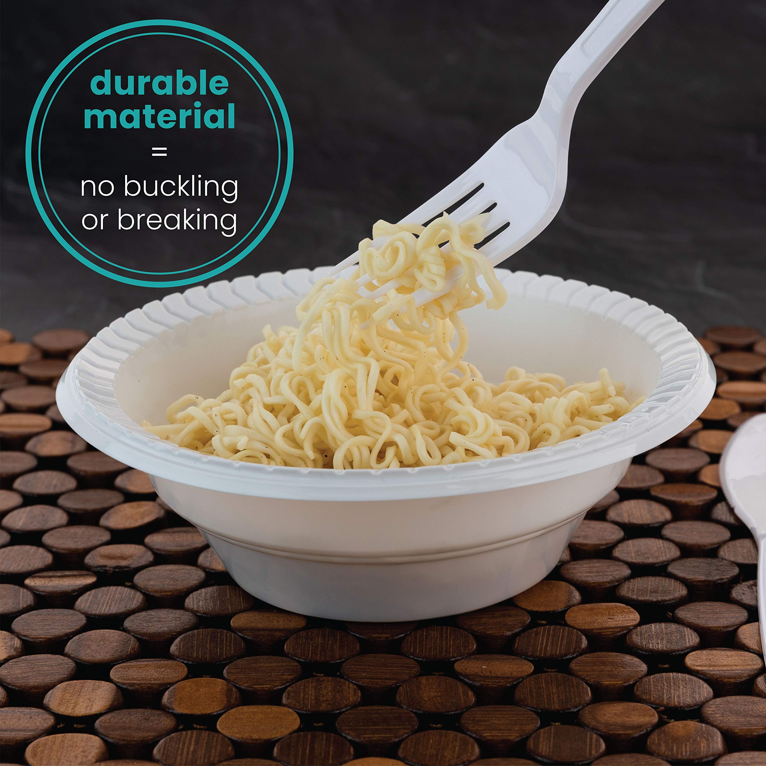 Plasticpro Round Plastic Bowls Microwaveable, Disposable, White, Dinnerware (200, 16 Ounce)