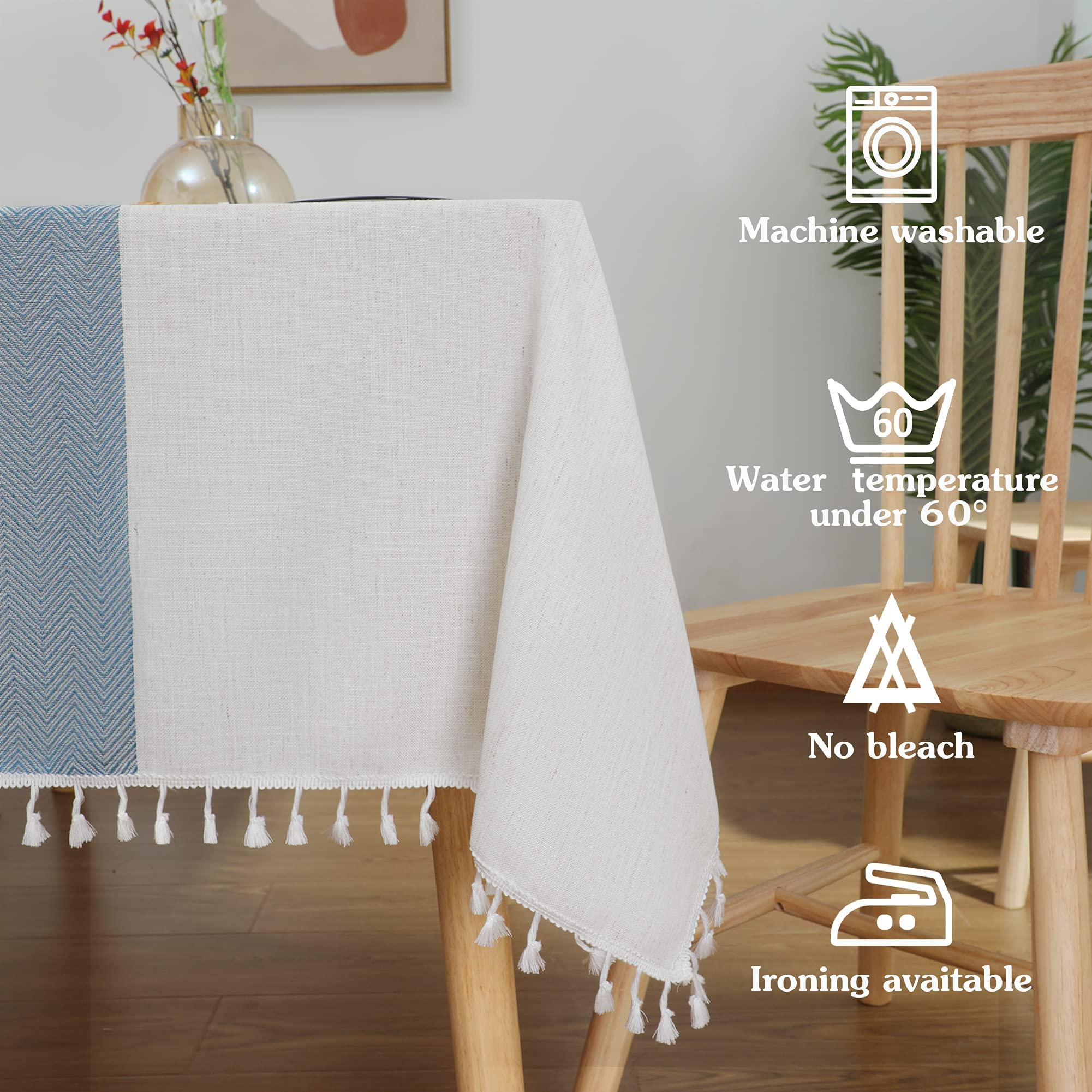 Jiale Tablecloths For Rectangle Tables,Cotton Linen Table Cloth Waterproof Tablecloth Wrinkle Free Farmhouse Dining Table Cover,