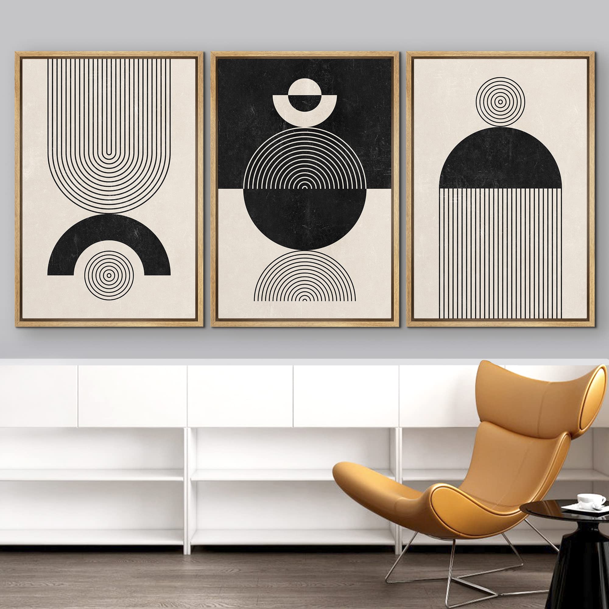 Idea4Wall Framed Canvas Print Wall Art Set Geometric Spiral Circle Ring Polygon Landscape Abstract Shapes Illustrations Modern A