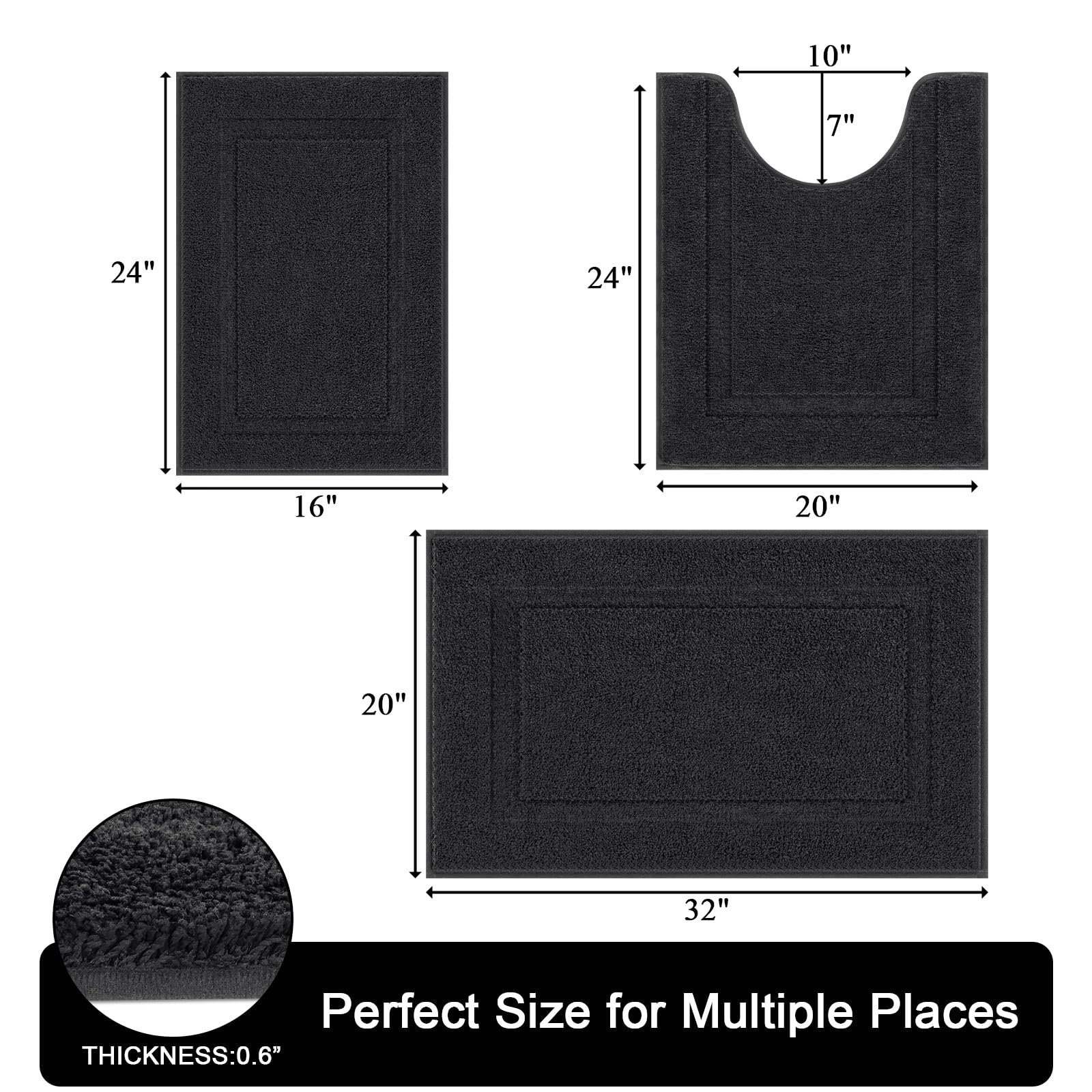 Shacos Bathroom Rugs Sets Of 3 Pieces Ultra Soft Microfiber Bath Mats With U Shaped Toilet Rug Absorbent Non Slip Washable Bath