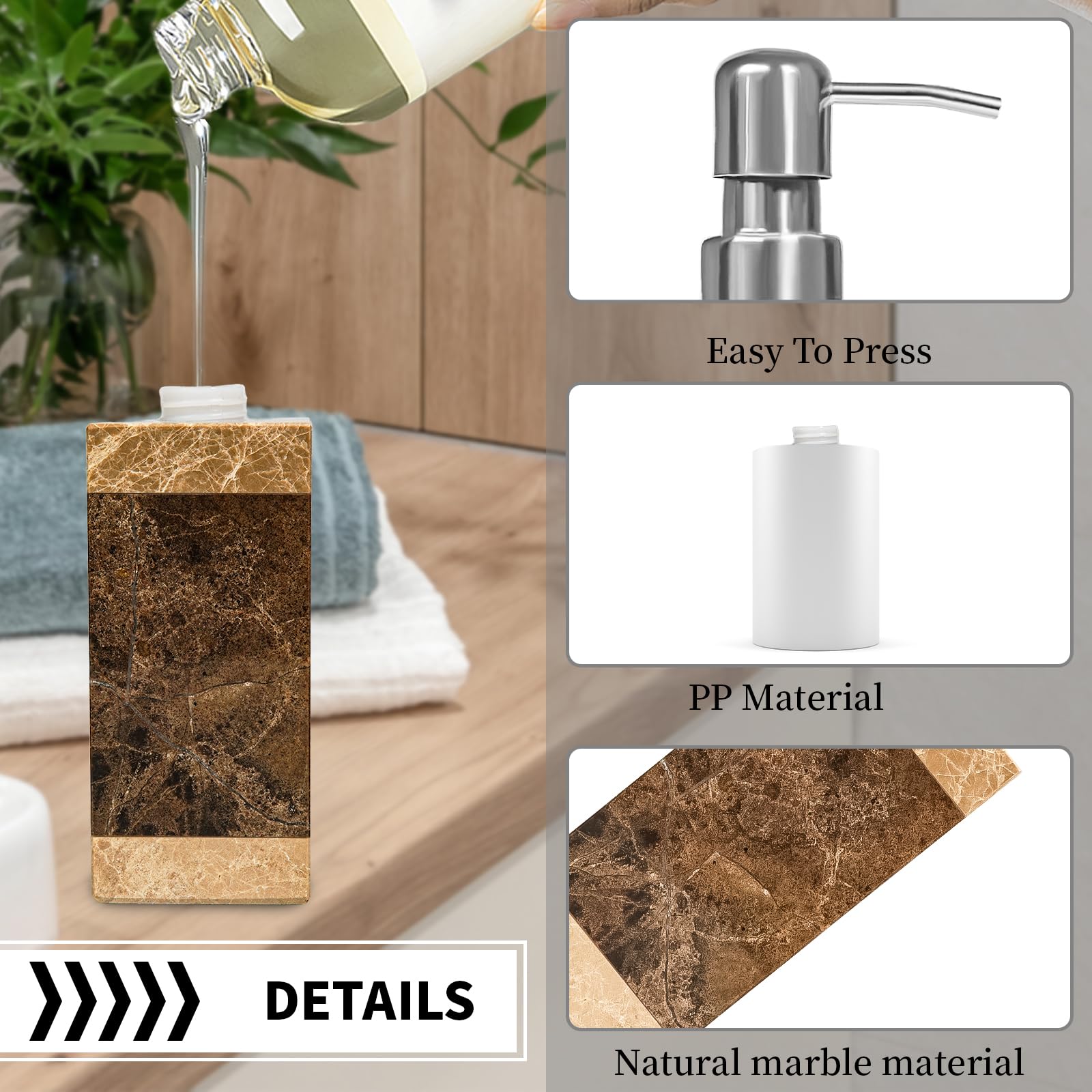 Amaauto Marble Soap Dispenser, Lotion&Hand Soap Dispenser With Stainless Steel Pump For Bathroom Kitchen Countertop, 8 Ounces So