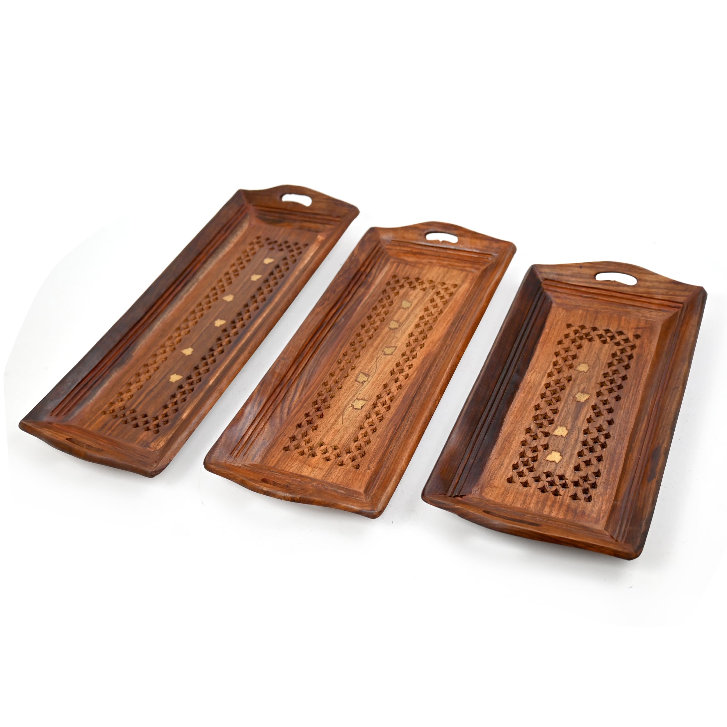 Xelda Wooden Serving Tray Set Of 3, Nesting Design With Handles, For Breakfast And Coffee Table (Serving Tray Set Of 3)