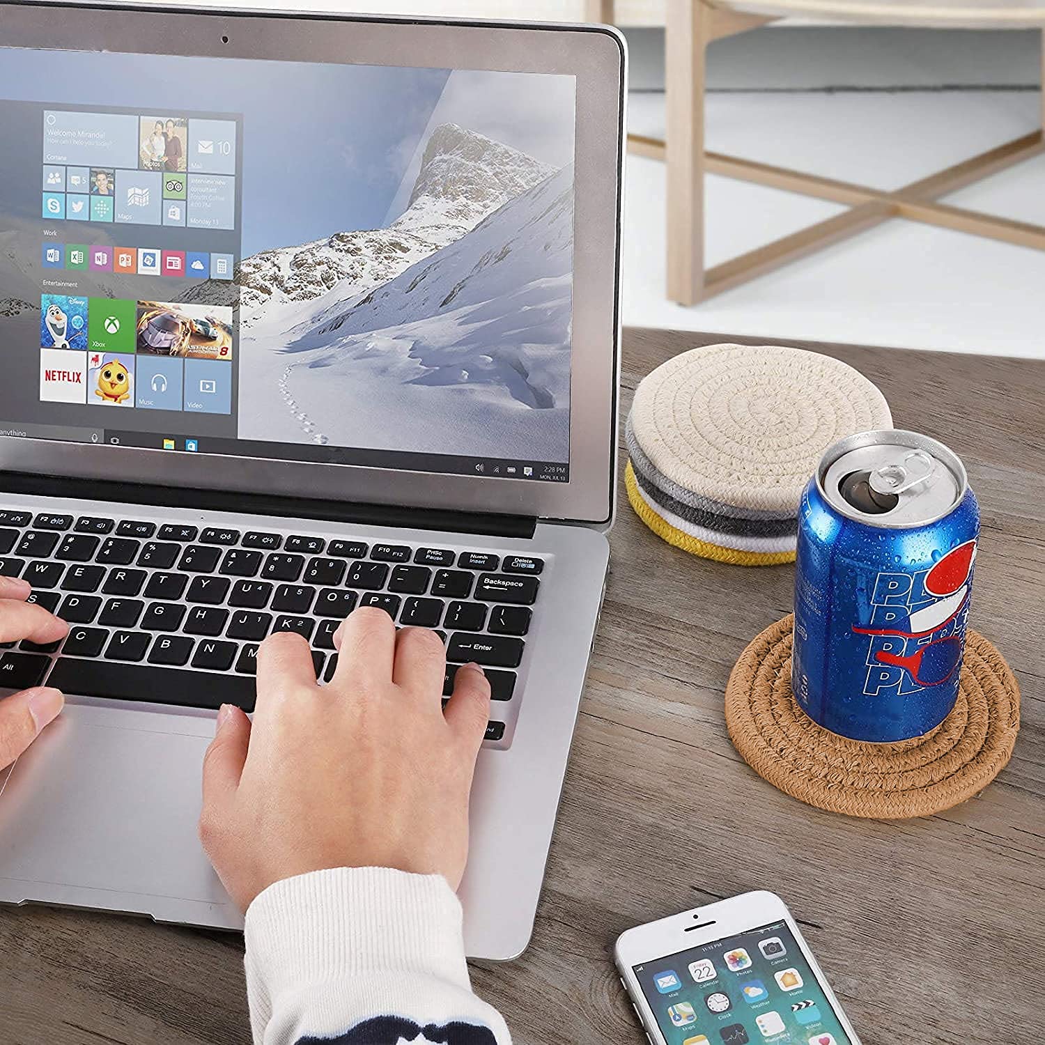 ABenkle 6 Pcs Coasters for Drinks Super Absorbent Drink Coasters  Stylish Handmade Round Woven Coasters for Coffee Table Tabletop Protection Housewarming Gift Home Decor - 4.3 Inches  Brown