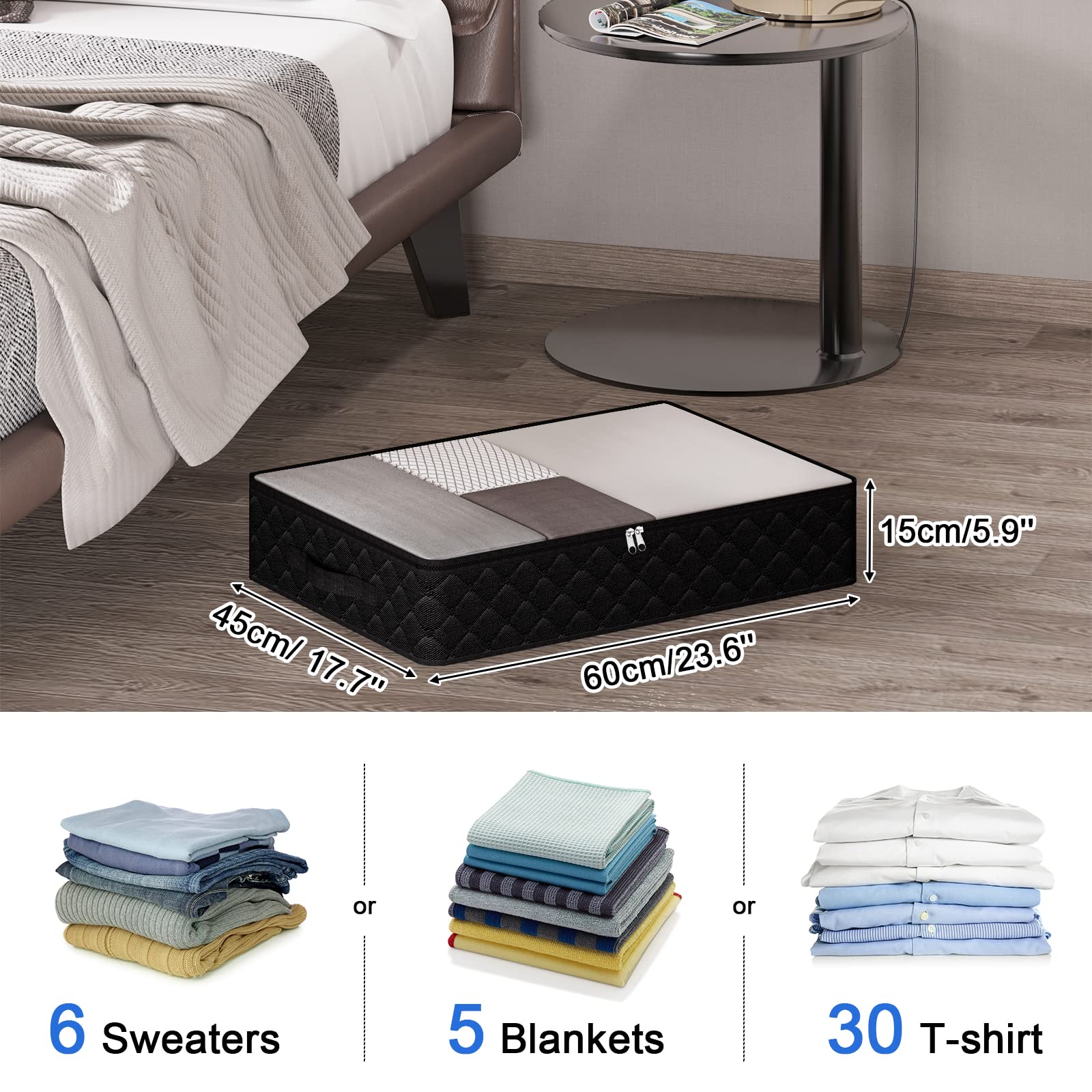 Fixwal 4 Pack Black Underbed Storage Bags with Clear Window and 2 Reinforced Handles Under Bed Storage Containers for Clothing,