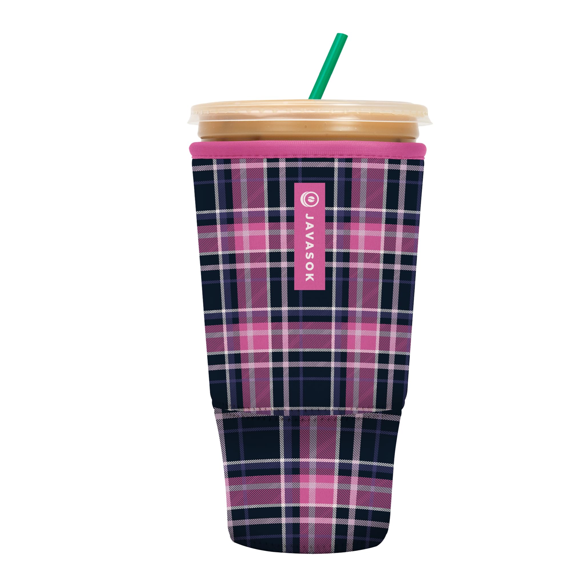Sok It JavaSok Iced Coffee & Cold Soda Insulated Neoprene Cup Sleeve (Berry Plaid, XXLarge: 44-48oz)