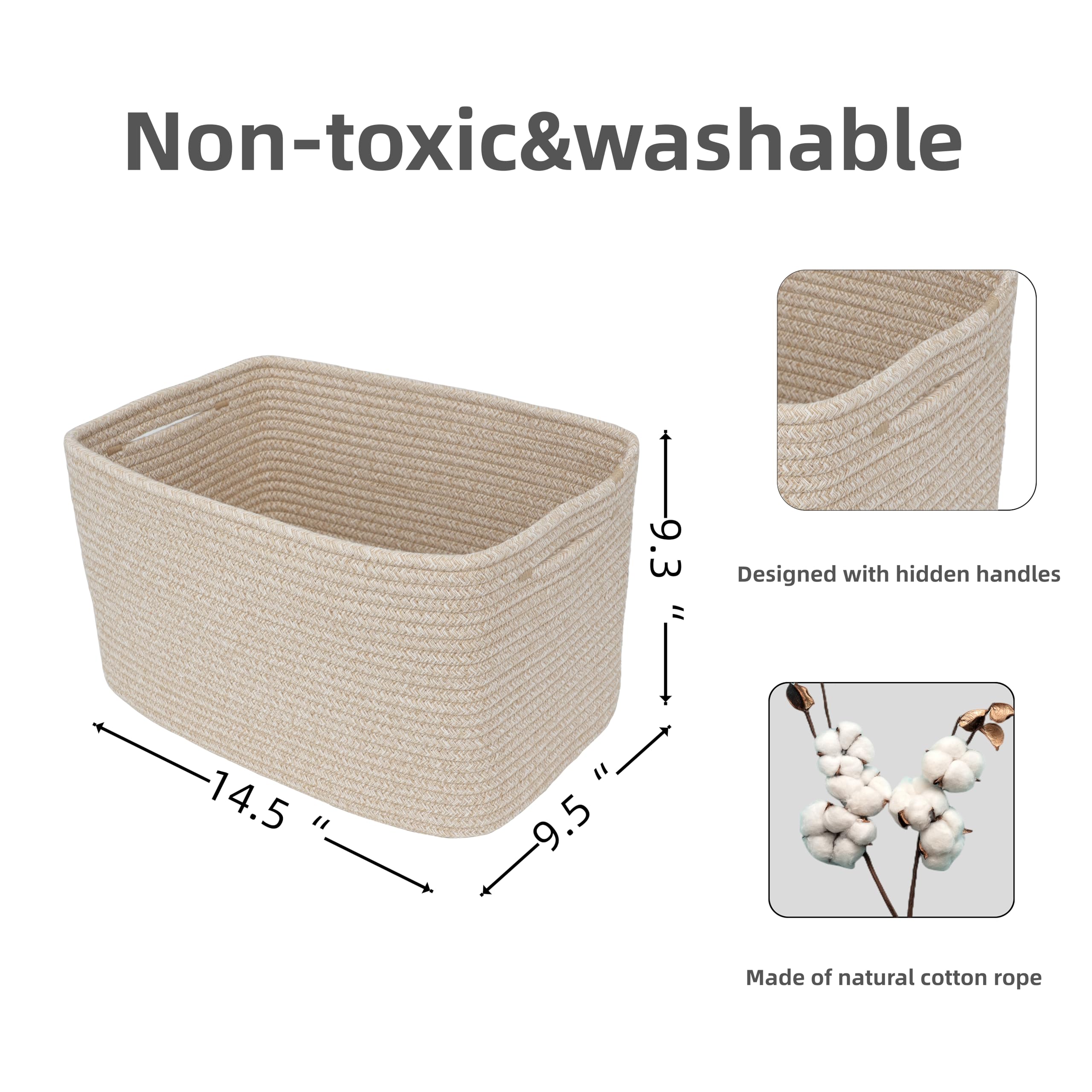 Xuanguo Rope Storage Basket Bins Woven Basket For Organizing Shelves Rectangle Decorative Baskets For Storage Clothes Toys Books