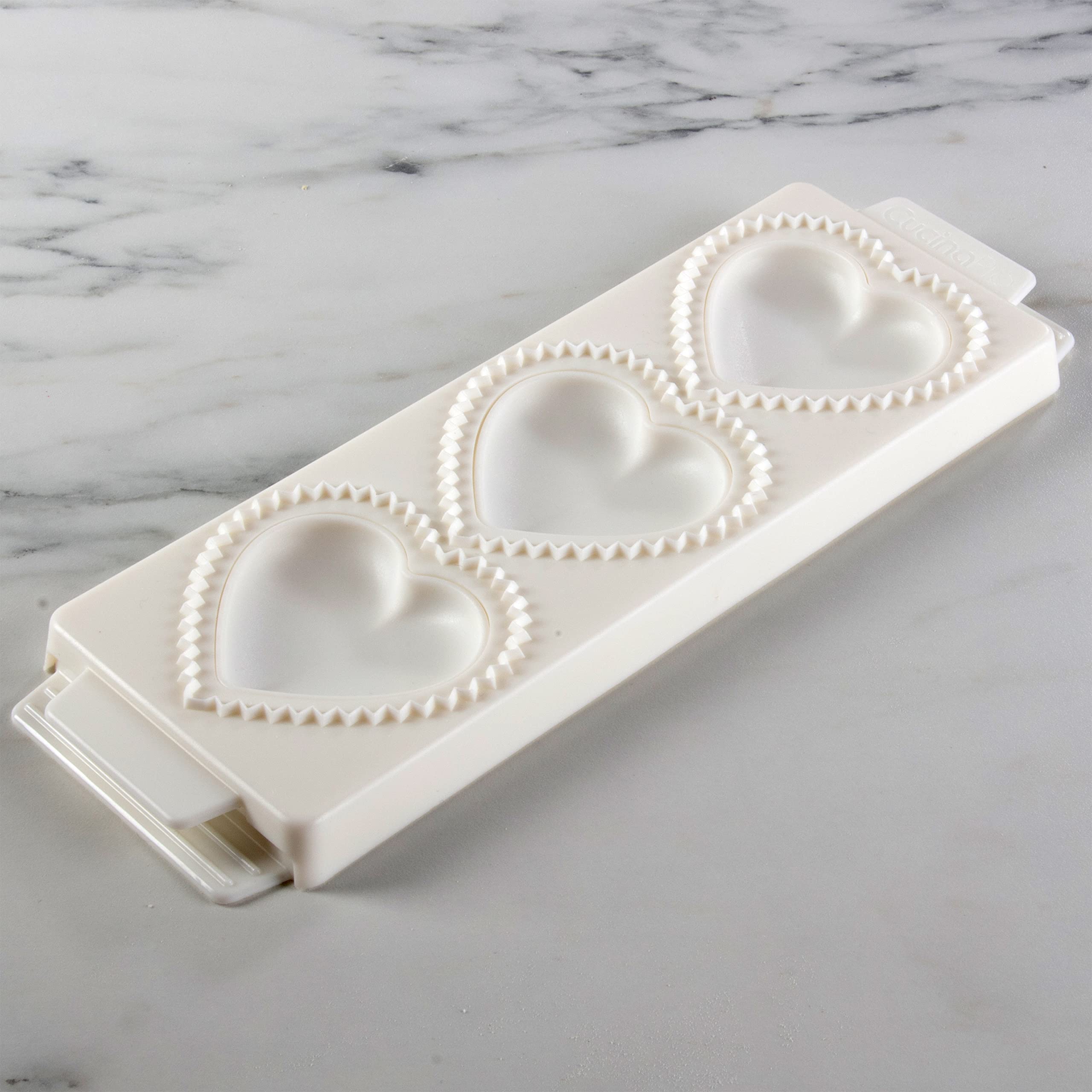 Jumbo 3'' Heart Ravioli Molds- Homemade Filled Pasta Maker- 2 Piece Tray & Press Makes 3 Large Italian Raviolis At A Time, Easy