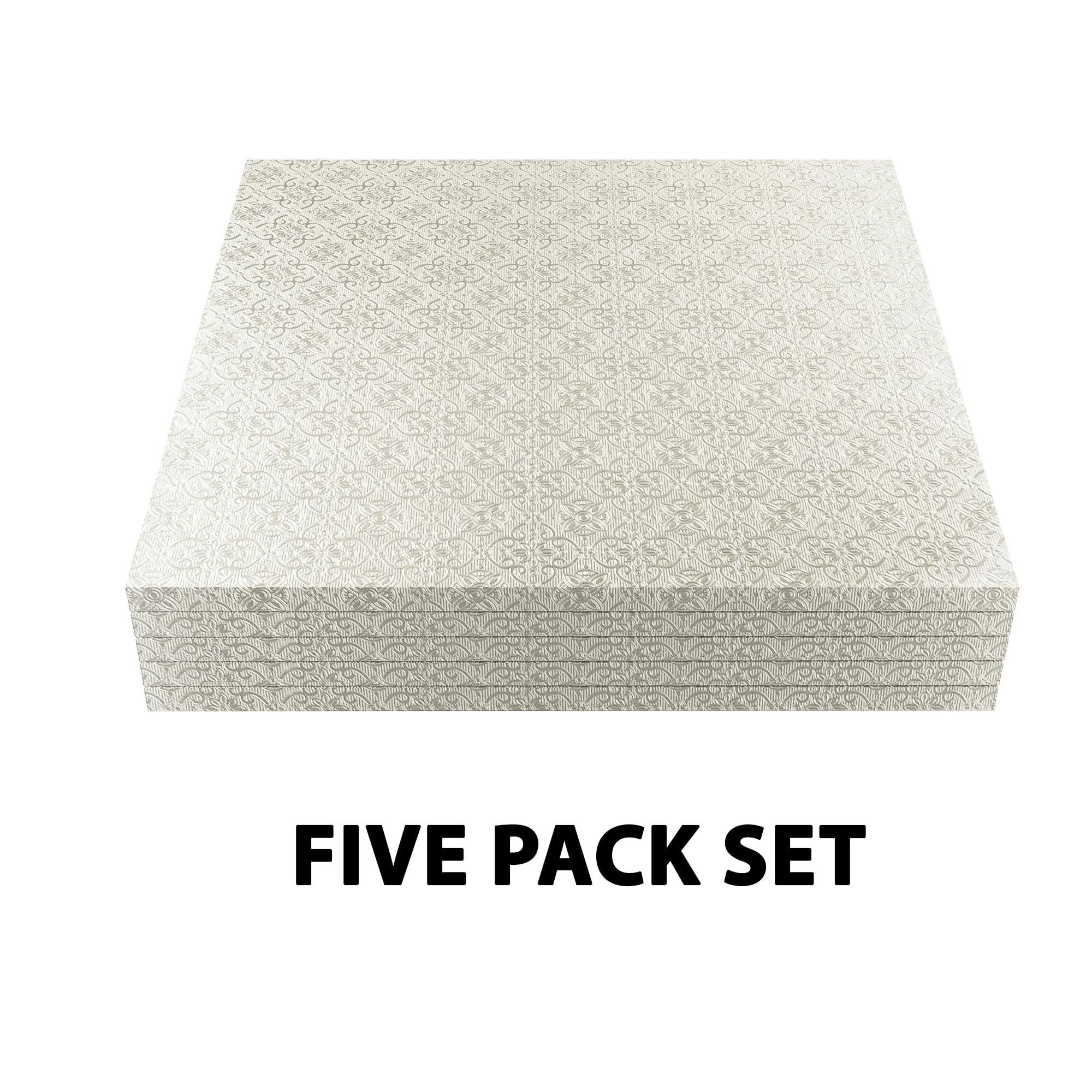 Ocreme Cake Board, Silver Foil Square Cake Drum With Gorgeous Design, Sturdy & Durable 1/2    Thick Cake Drums, Square Cake Boar