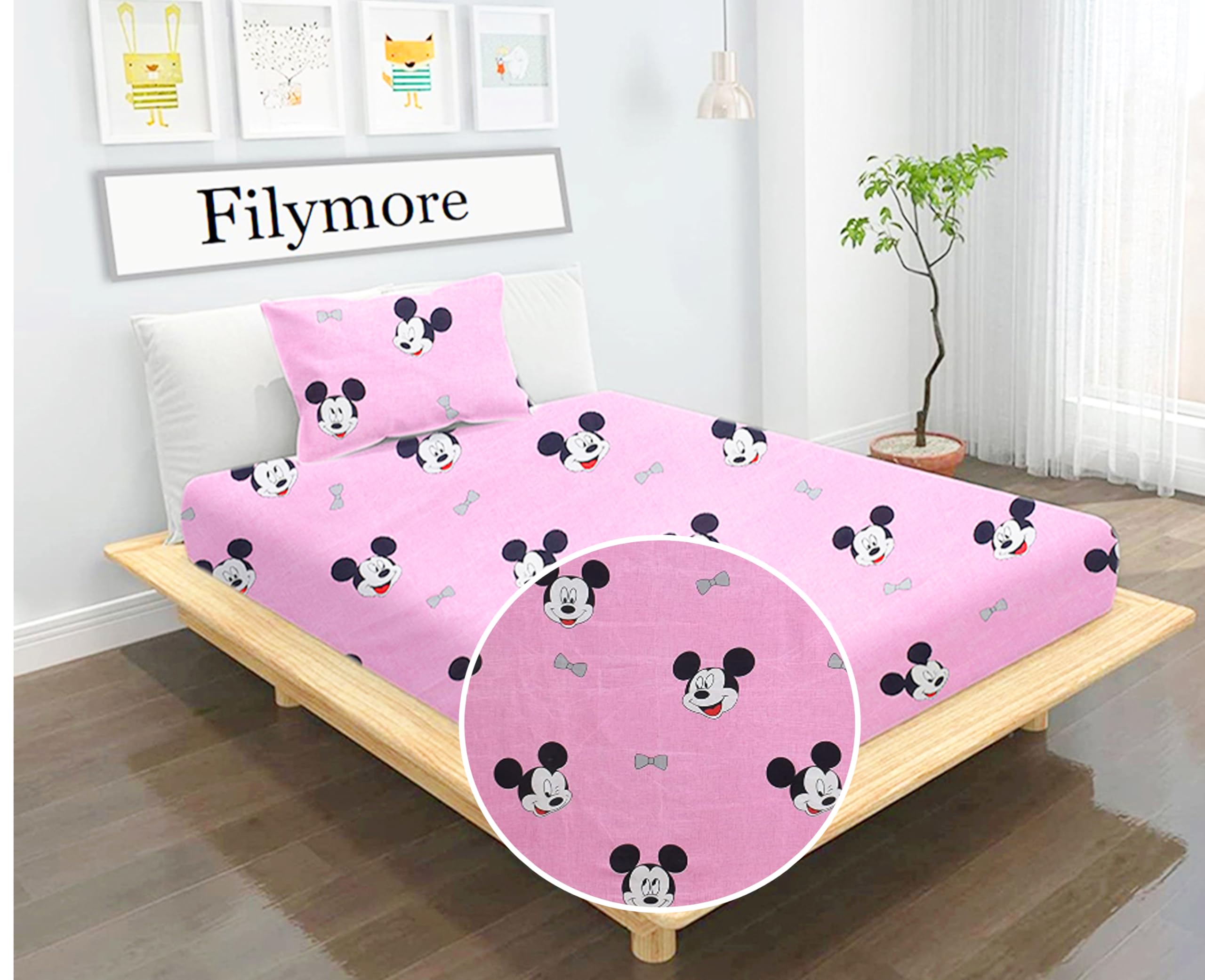 Filymore Mic-Key Mouse Single Bedsheet For Kids Cute Pink Bedsheet For Girls Room Cartoon Bedsheet Made With Microfiber(Size 60 