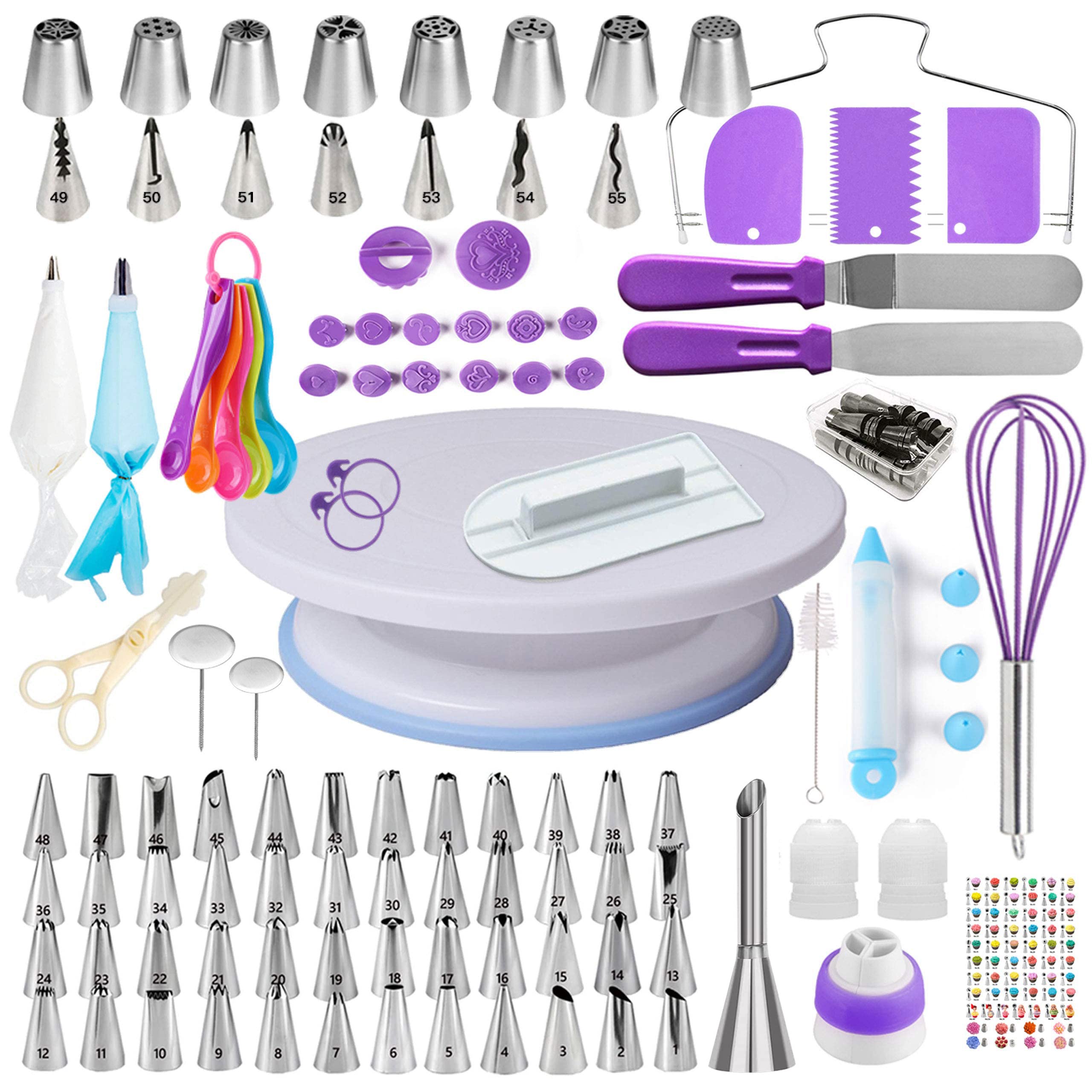 Boyun Cake Decorating Kit, Cake Decorating Supplies Include Revolving Cake Turntable, 2 Spatulas,3 Icing Comb Scraper, Leveler,P