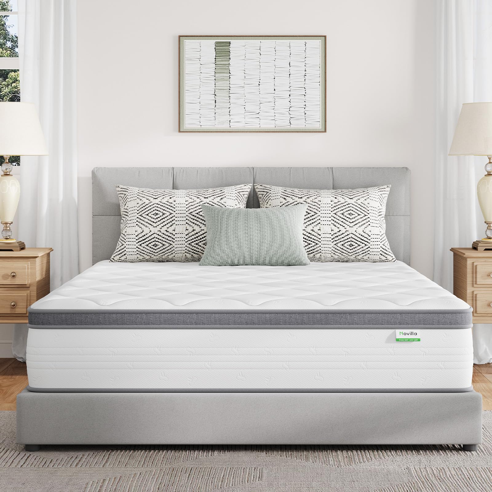 Novilla Full Size Mattress, 12 Inch Hybrid Full Mattress In A Box, Pocket Innerspring With Comfort Foam Layer For Motion Isolati