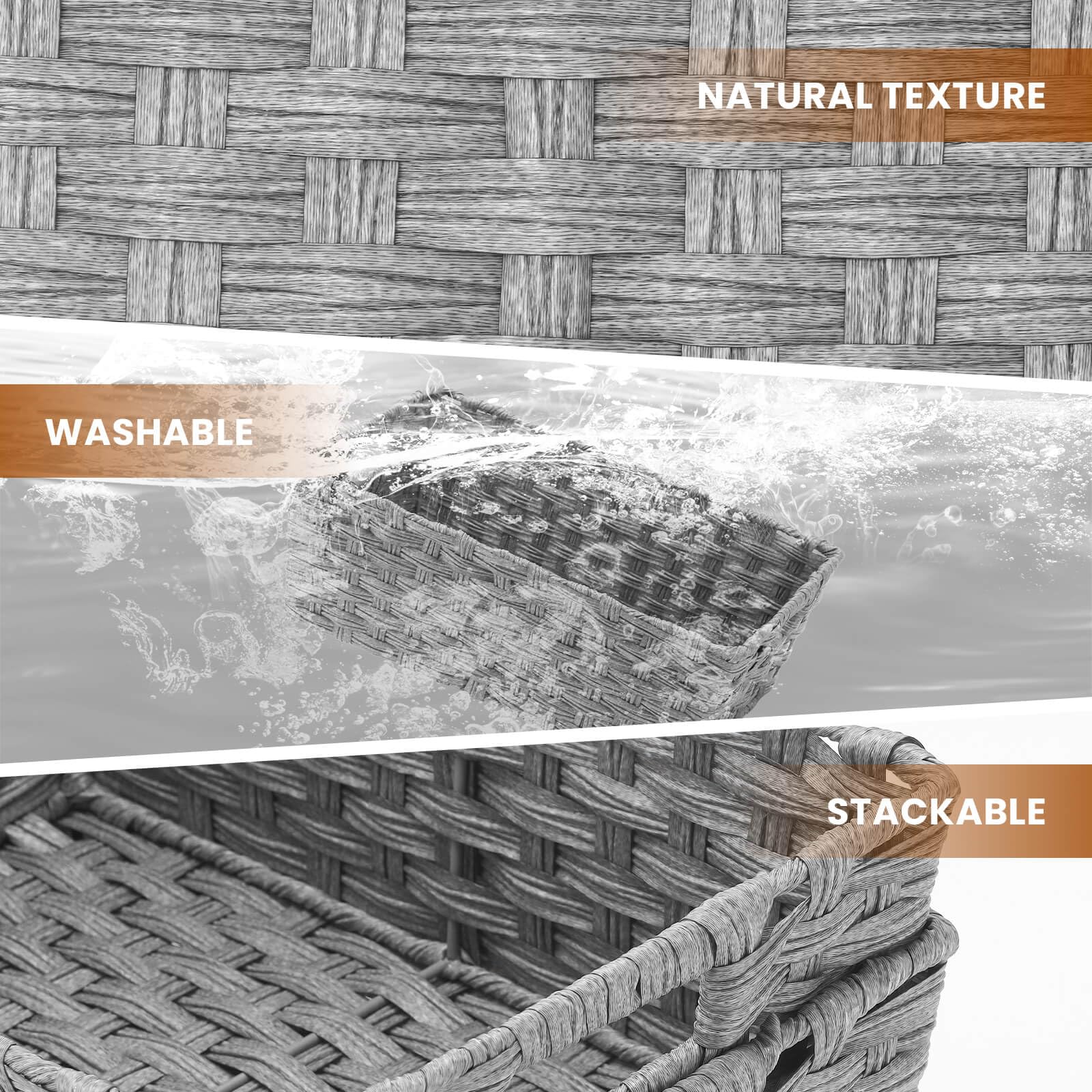 Onlytak Large Wicker Storage Basket, Metal Frame, Set Of 2, Washable Waterproof, 15'' X 10.3'' X 5.2'', Grey Color, Woven Basket