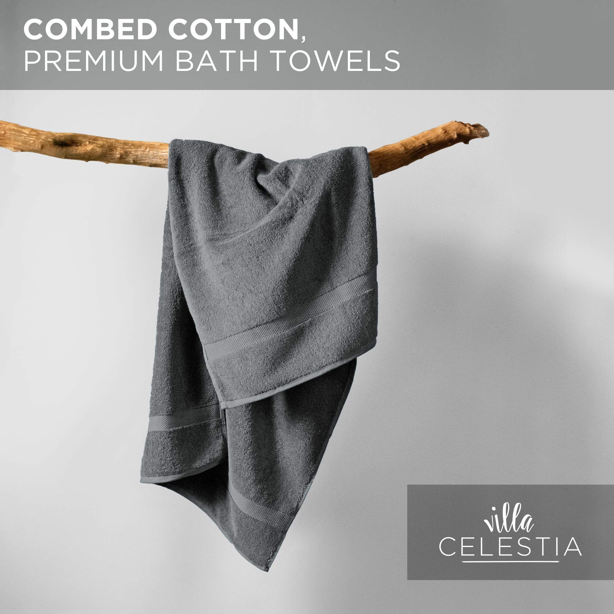 Villa Celestia 600 Gsm 100% Cotton Bath Towels, Grey, Set Of 4, Highly Absorbent, Plush, Soft, Quick Dry, 4 Pieces Combed Cotton