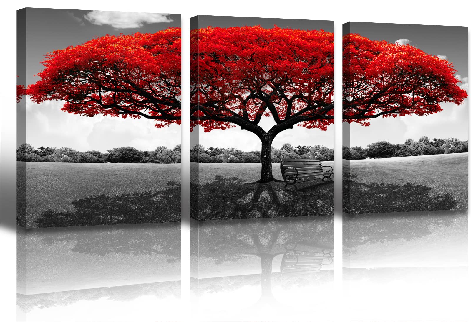 Wall Decor Living Room Red Tree - Black White And Red Nature Trees Scenery Paintings Pictures Wall Art - Modern Home Bedroom Bat