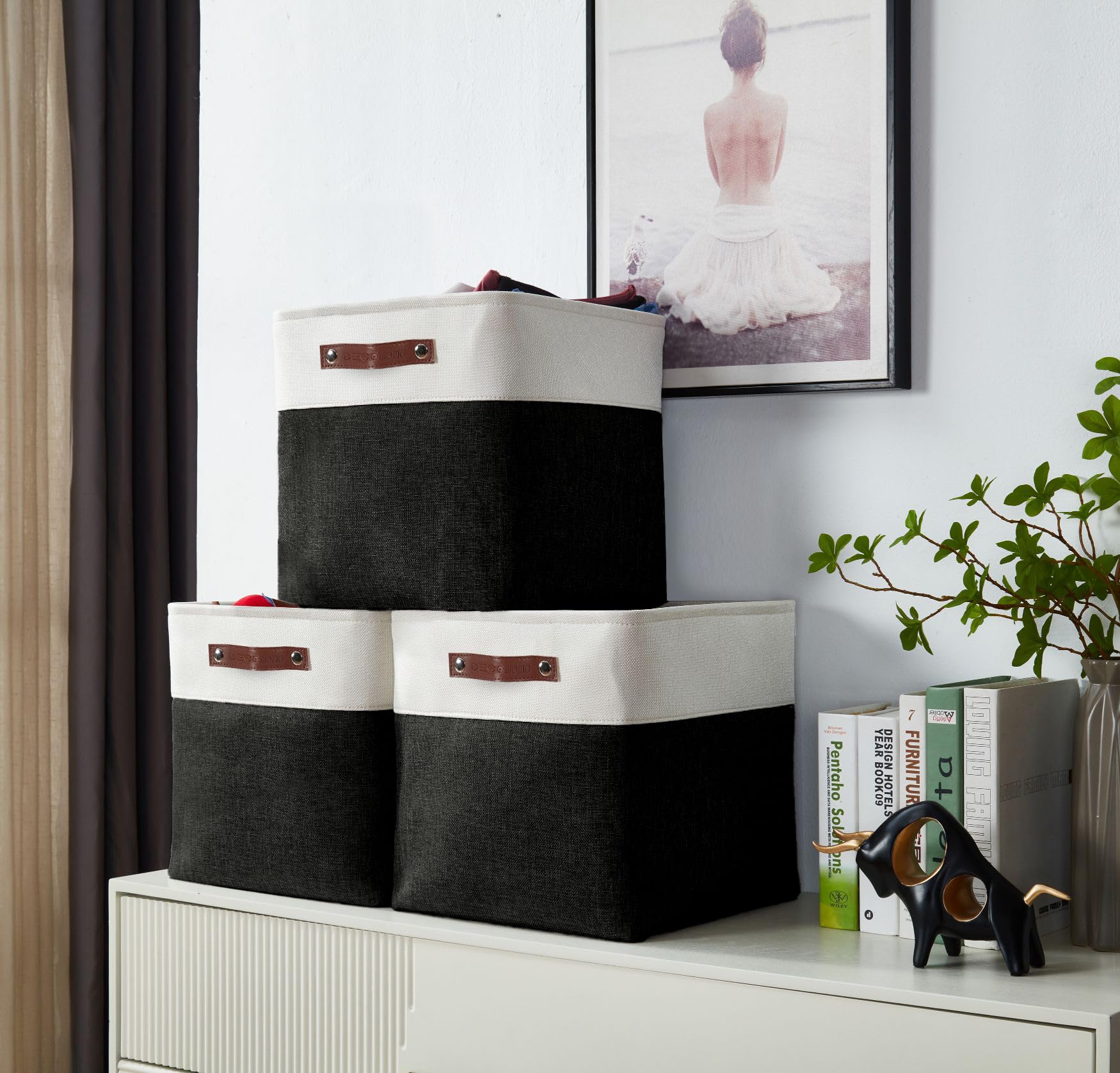 DECOMOMO Storage Cubes, 11x11 Cube Storage Bins, Baskets for Shelves (Black & White, Cube 11 - 4 Pack)
