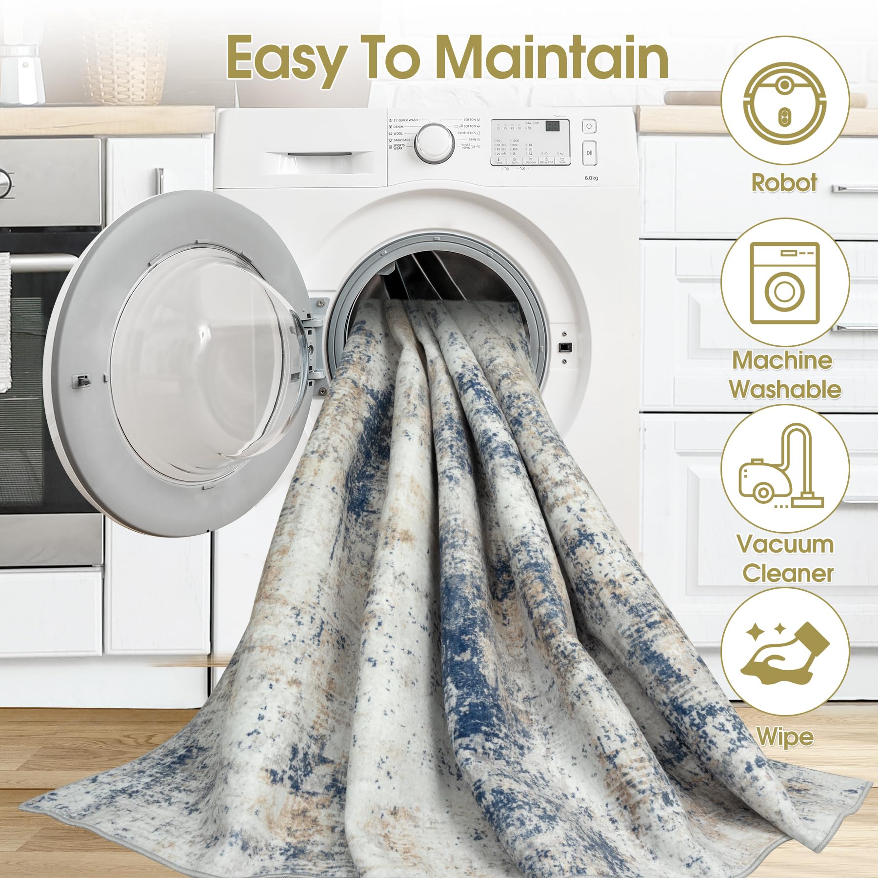 9x12 Area Rugs Living Room Rugs: Large Washable Rug with Anti-Slip Backing Non-Shedding Stain-Resistant Soft Abstract Carpet for