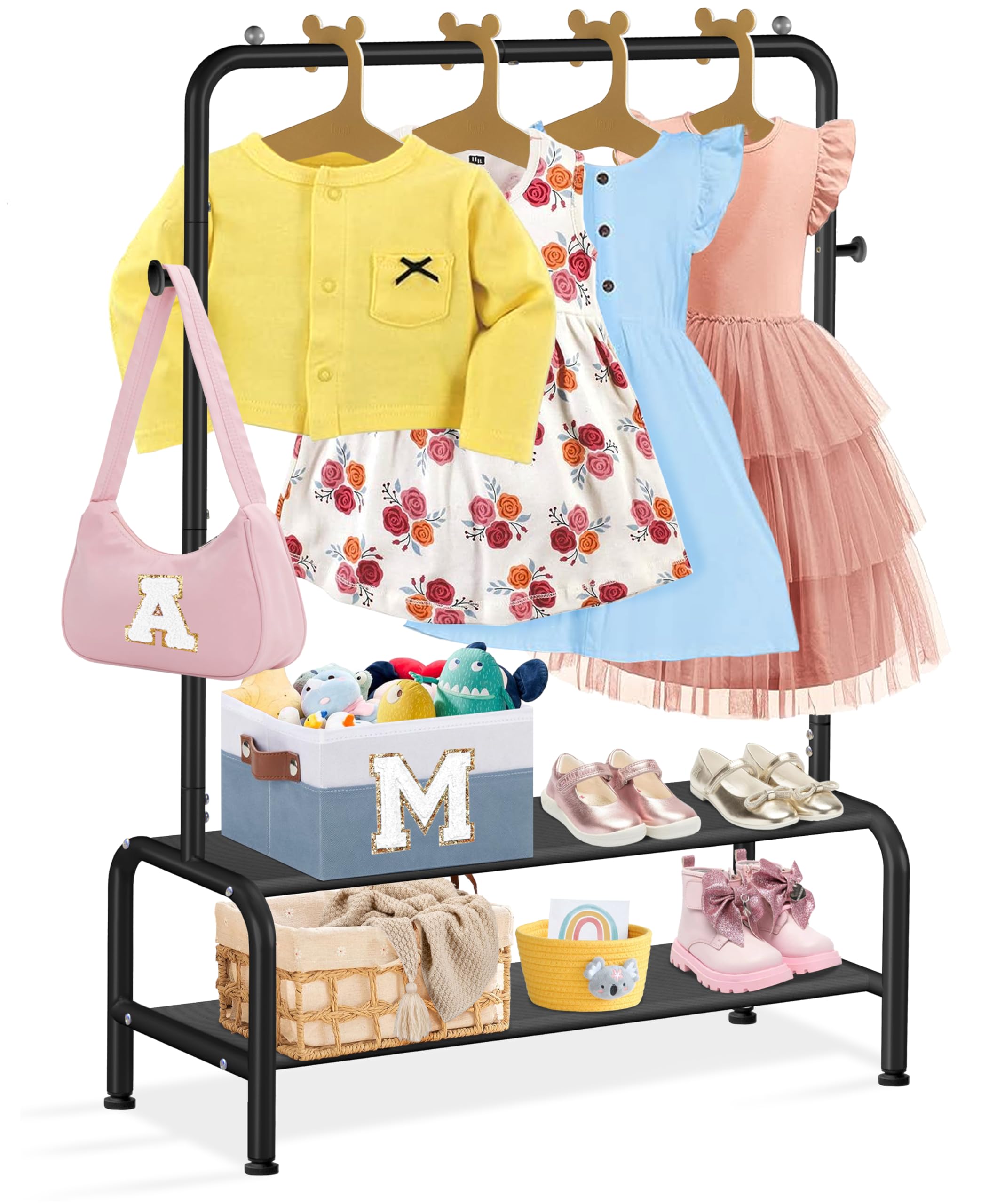 Kids Clothing Rack - Kids Dress Up Clothes Storage Racks - Baby Toddler Clothes Rack - Small Kids Costume Wardrobe Rack With 2 F