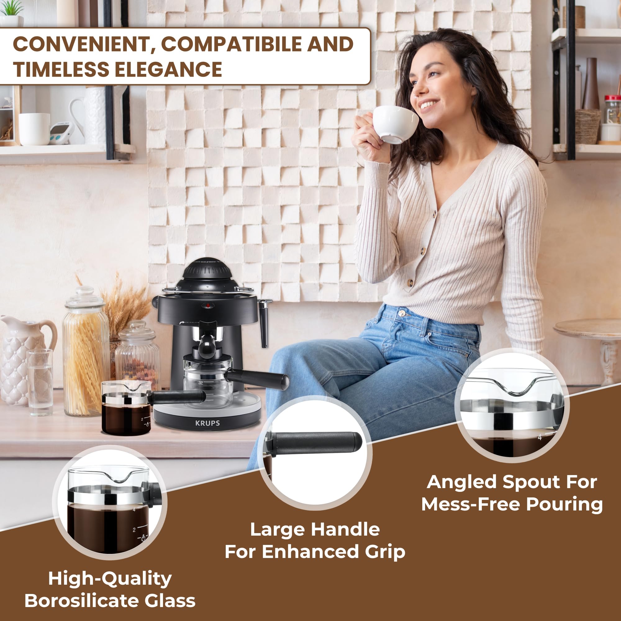 Cafe Brew Collection Premium 4-Cup Universal Glass Espresso Carafe Replacement - Fits Hamilton Beach, Mr. Coffee, Breville, And