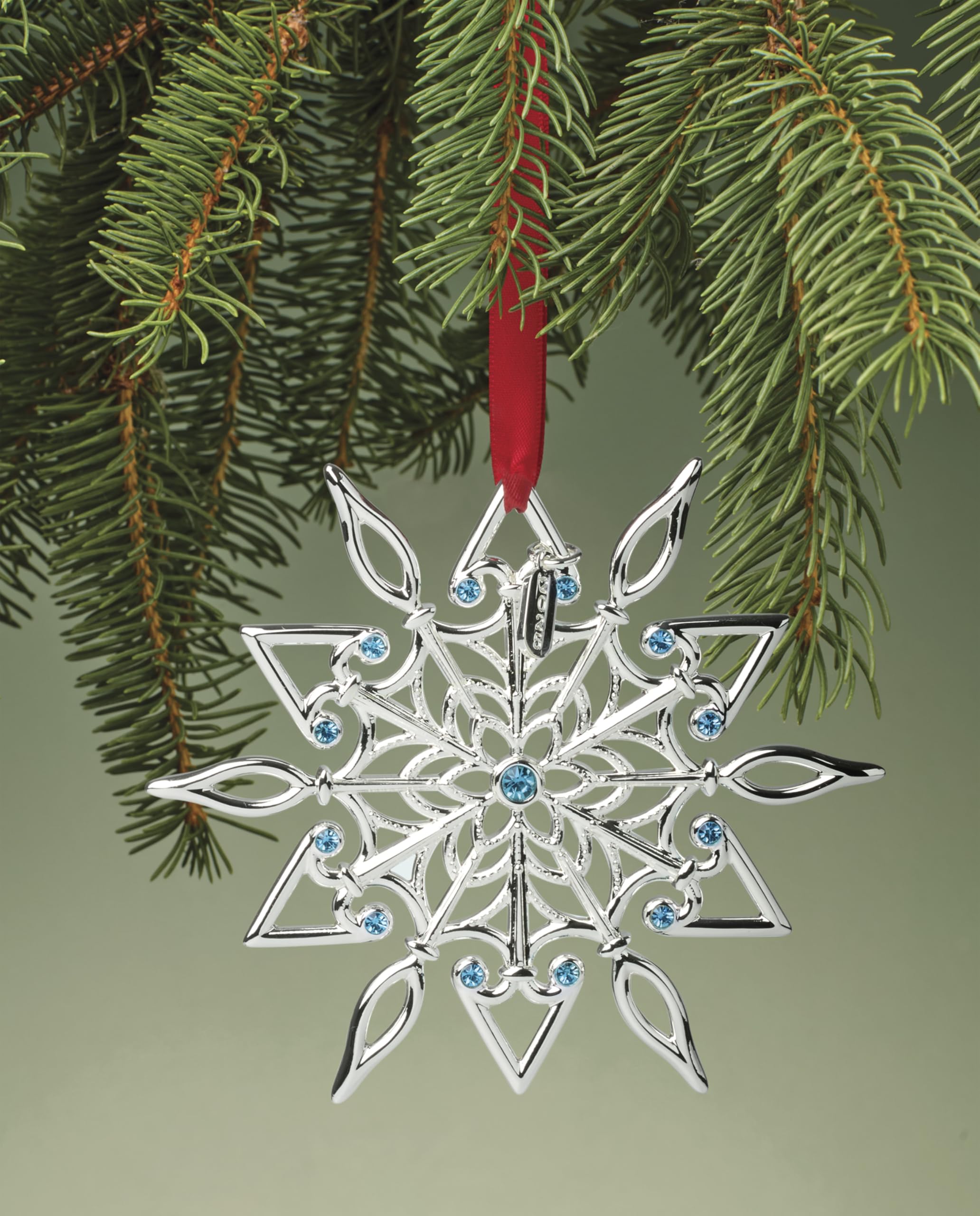 Lenox Ornament, 2025 Snow Majesty Silverplate Ornament, Stainless Steel Christmas Tree Decoration, Snowflake Design, Blue Jewele
