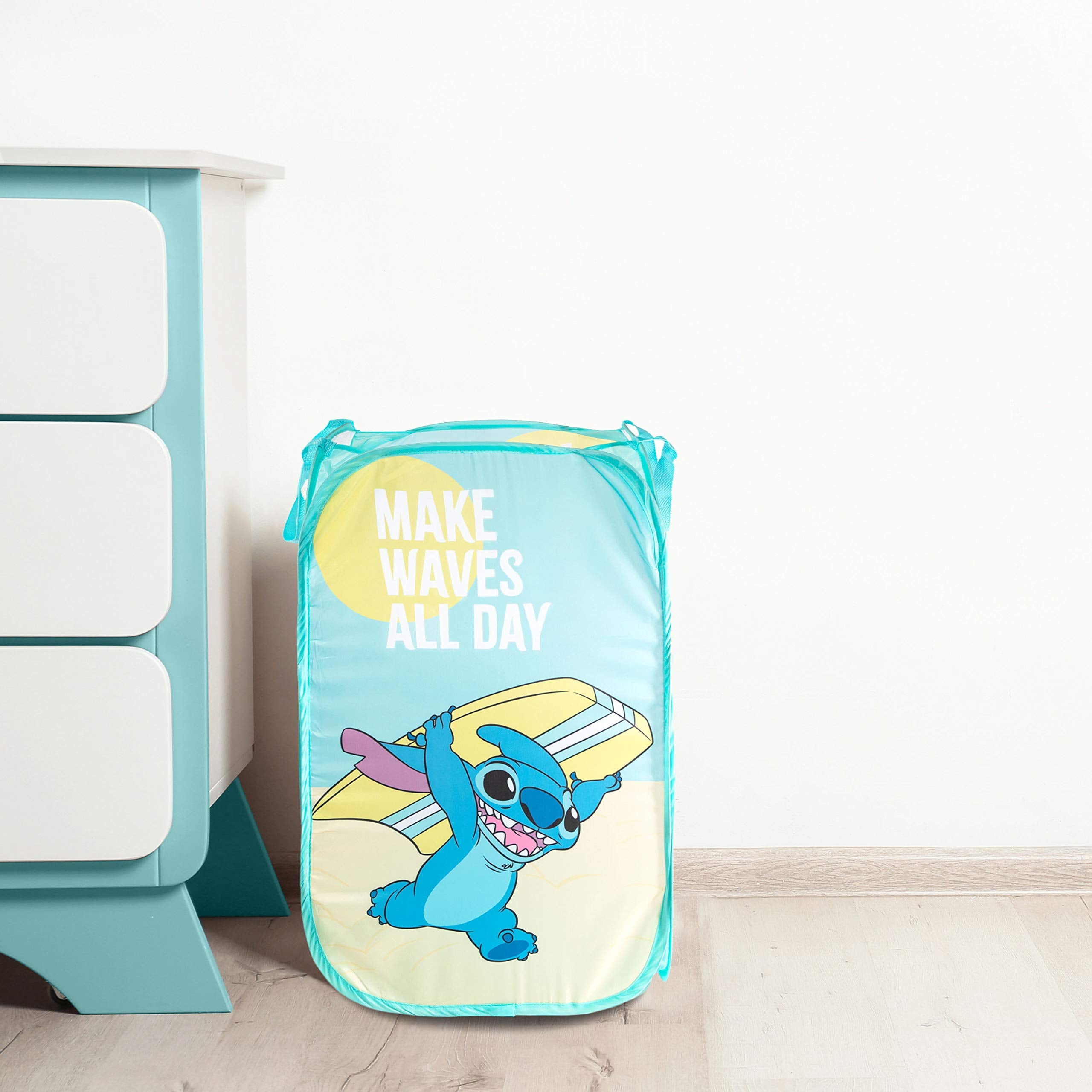 Disney Lilo & Stitch Make Waves Pop Up Hamper - Mesh Laundry Basket/Bag with Durable Handles (Official Disney Product)