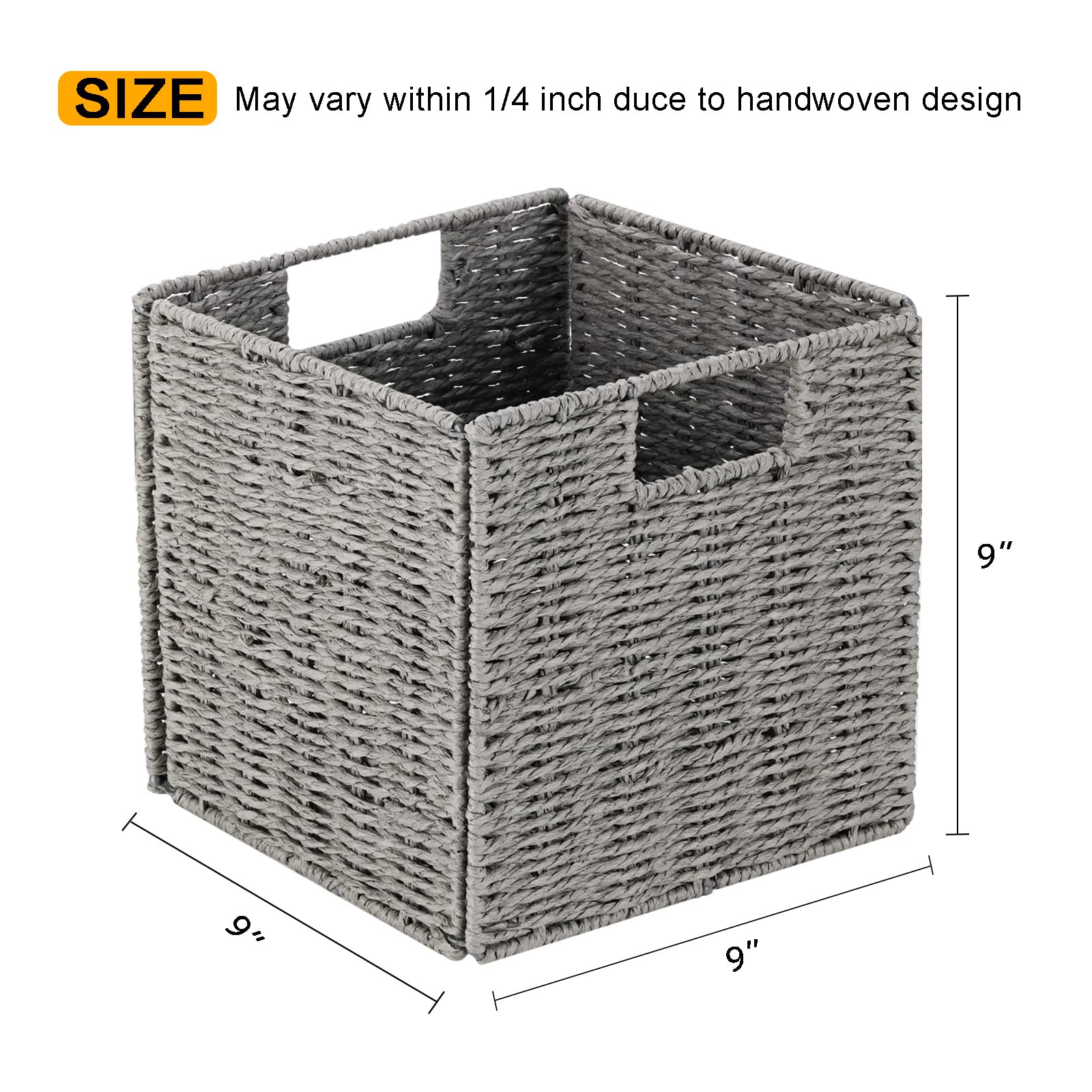 Vagusicc Storage Basket, Set Of 2 Hand-Woven Paper Rope Wicker Baskets For Storage, Foldable Cube Storage Bins Organizer, 9 Inch