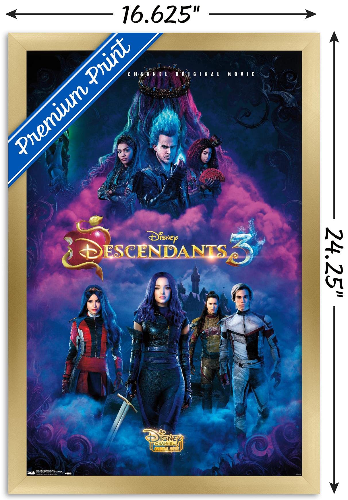 Trends International Disney Descendants 3 - One Sheet Wall Poster, 14.725'' X 22.375'', Gold Framed Version