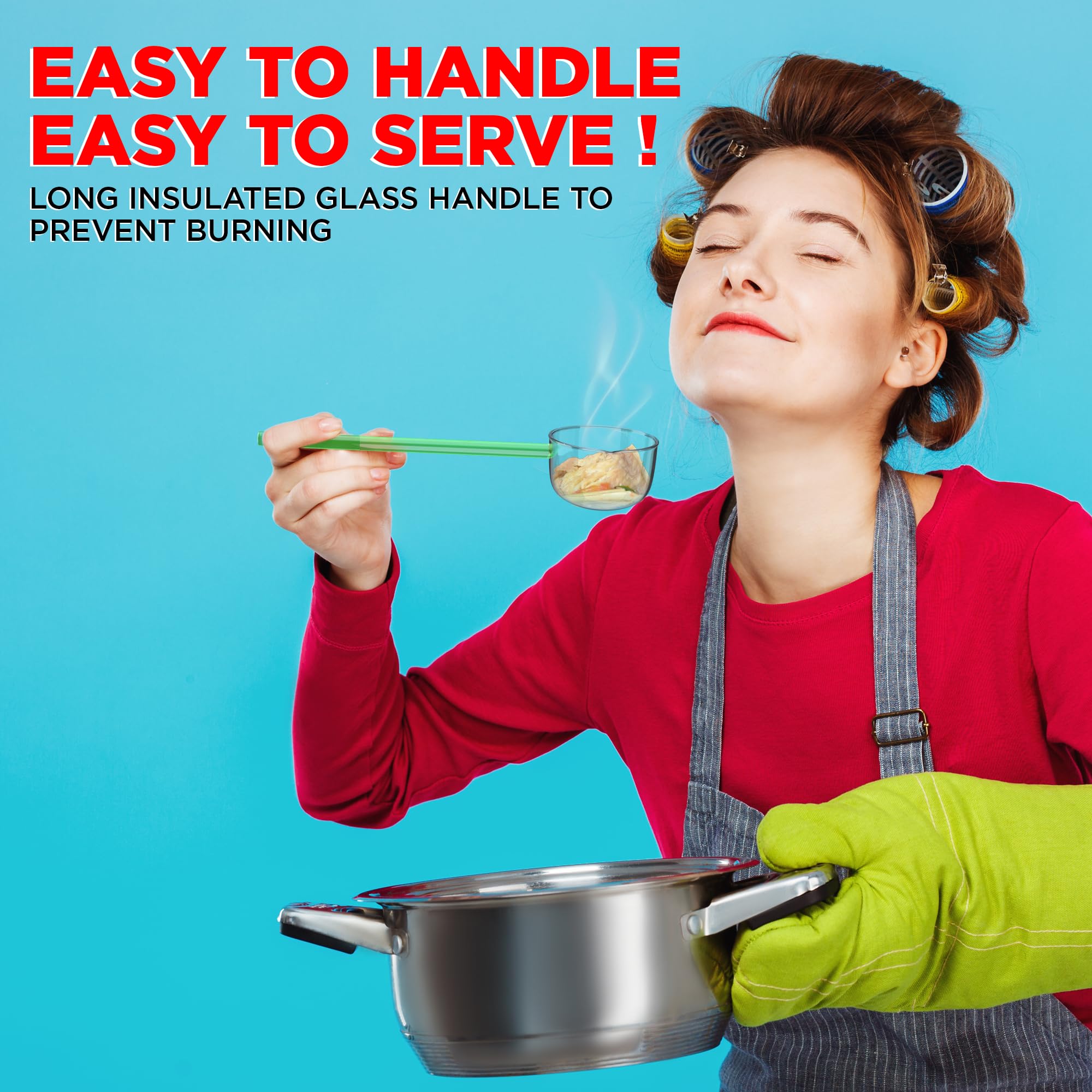 Quiksparq Multipurpose Glass Spoon And Ladle - Heat Resistant Borosilicate Karandi For Cooking, Serving, And Stirring (Yellow)