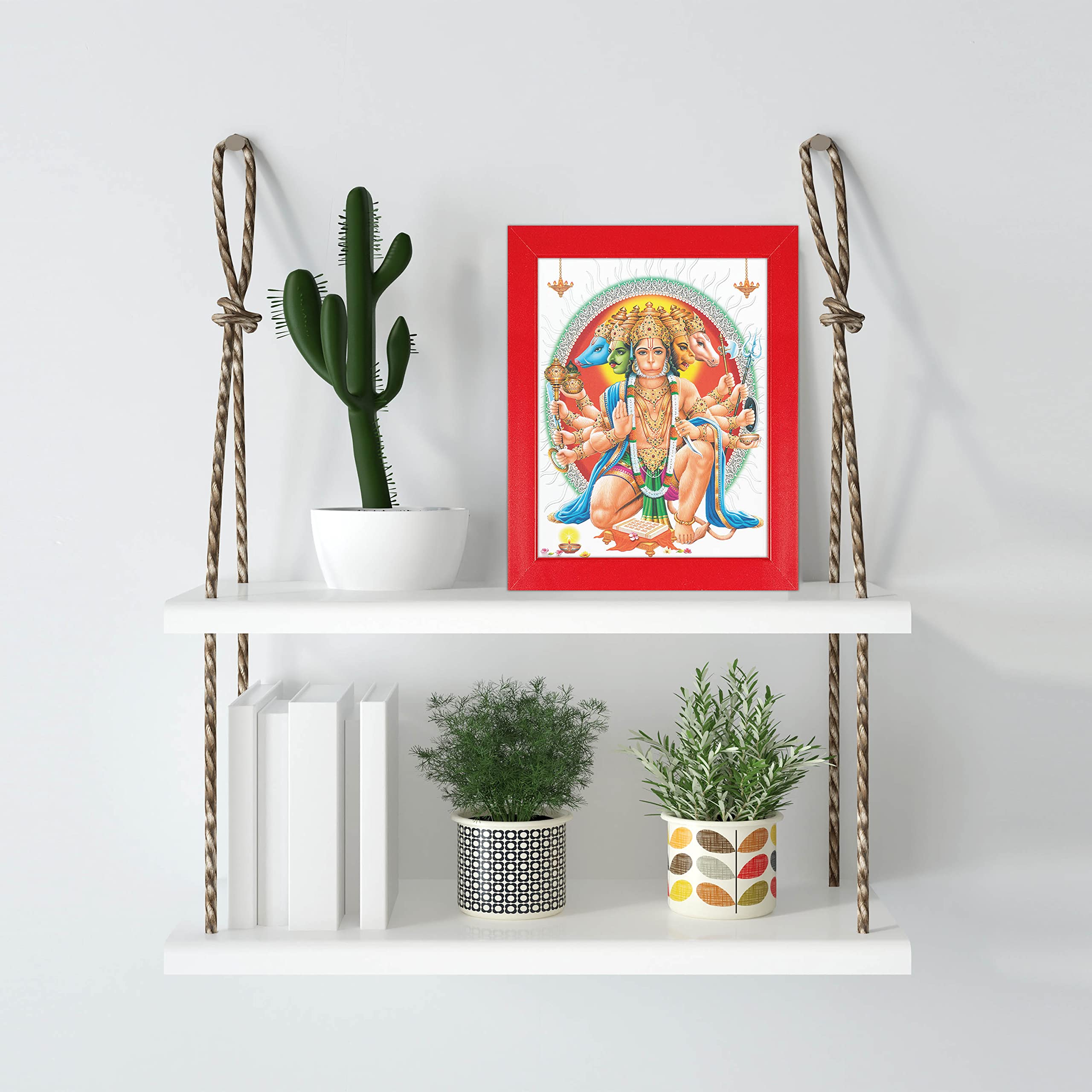 Indianara Panchmukhi Hanuman Anjaneya Framed wall Painting with Table Top 1907TTR (8 ix 6 inch) -WITH FRAME & GLASS