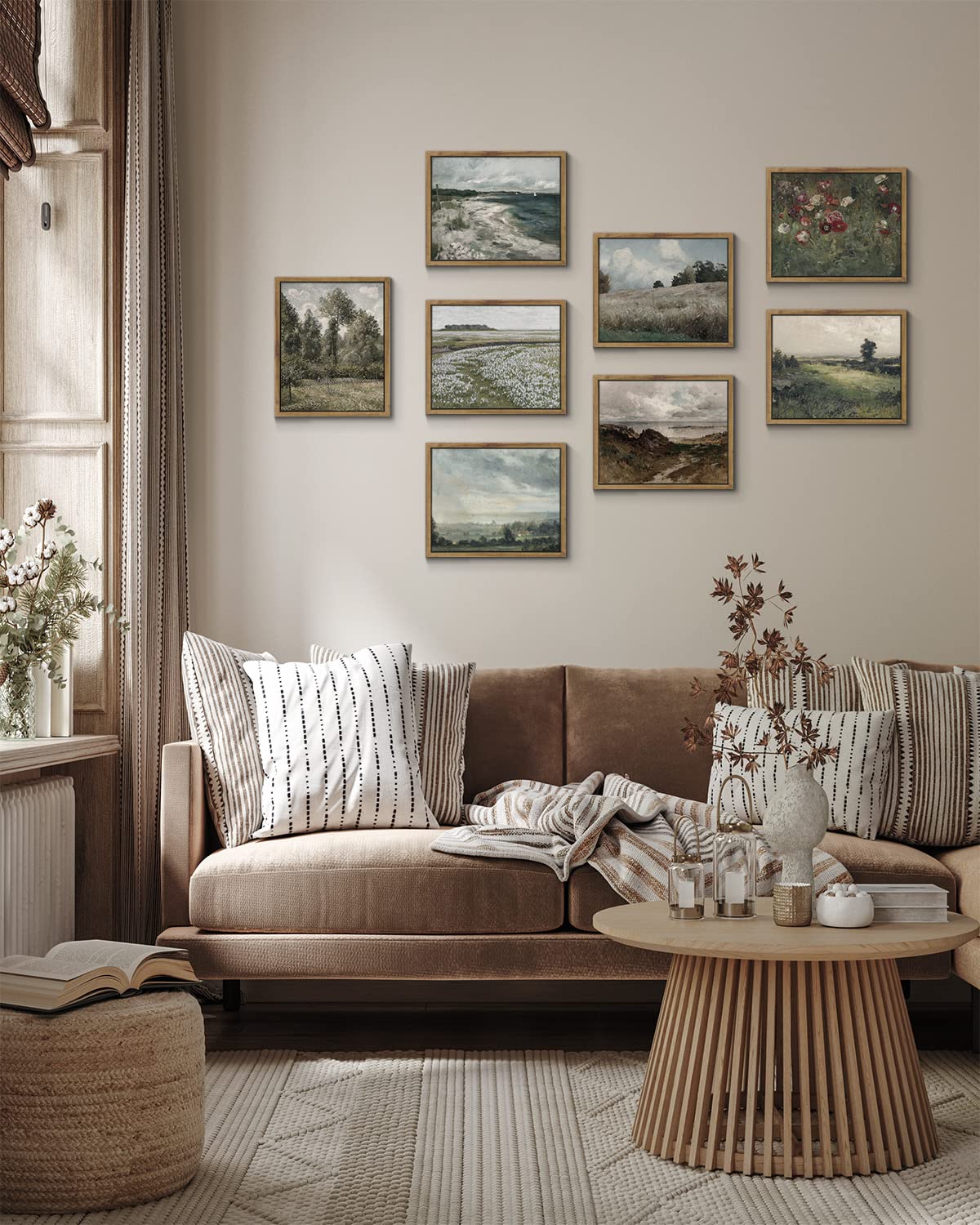 Insimsea Framed Canvas Wall Art Vintage Decor, The Vast Grassland Wall Art Room Decor, Classical Scenery Oil Painting Wall Decor