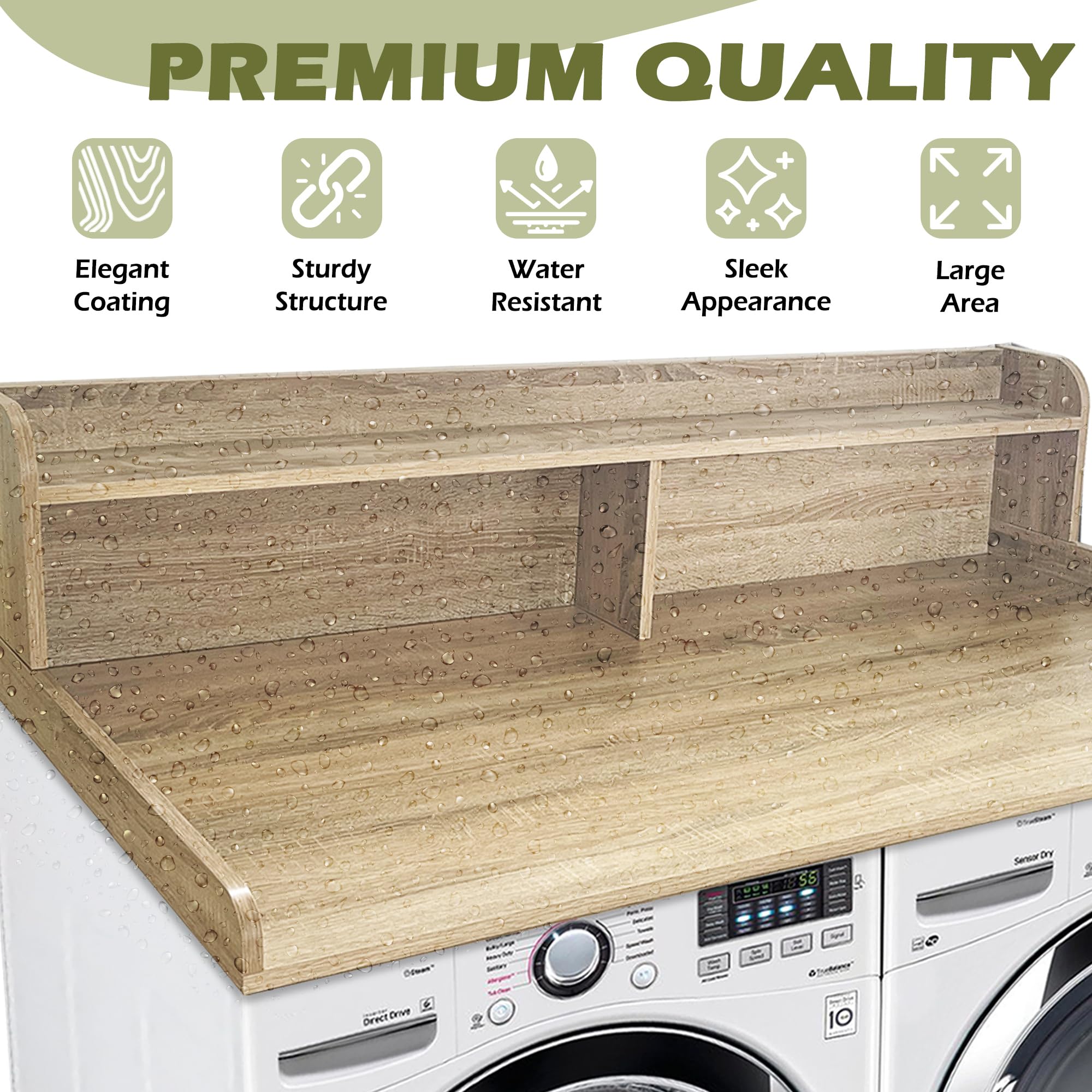 Royxen Laundry Countertop With Storage Universal Fit, Washer And Dryer Countertop With Shelf, Laundry Room Storage, 2-Tier Shelf