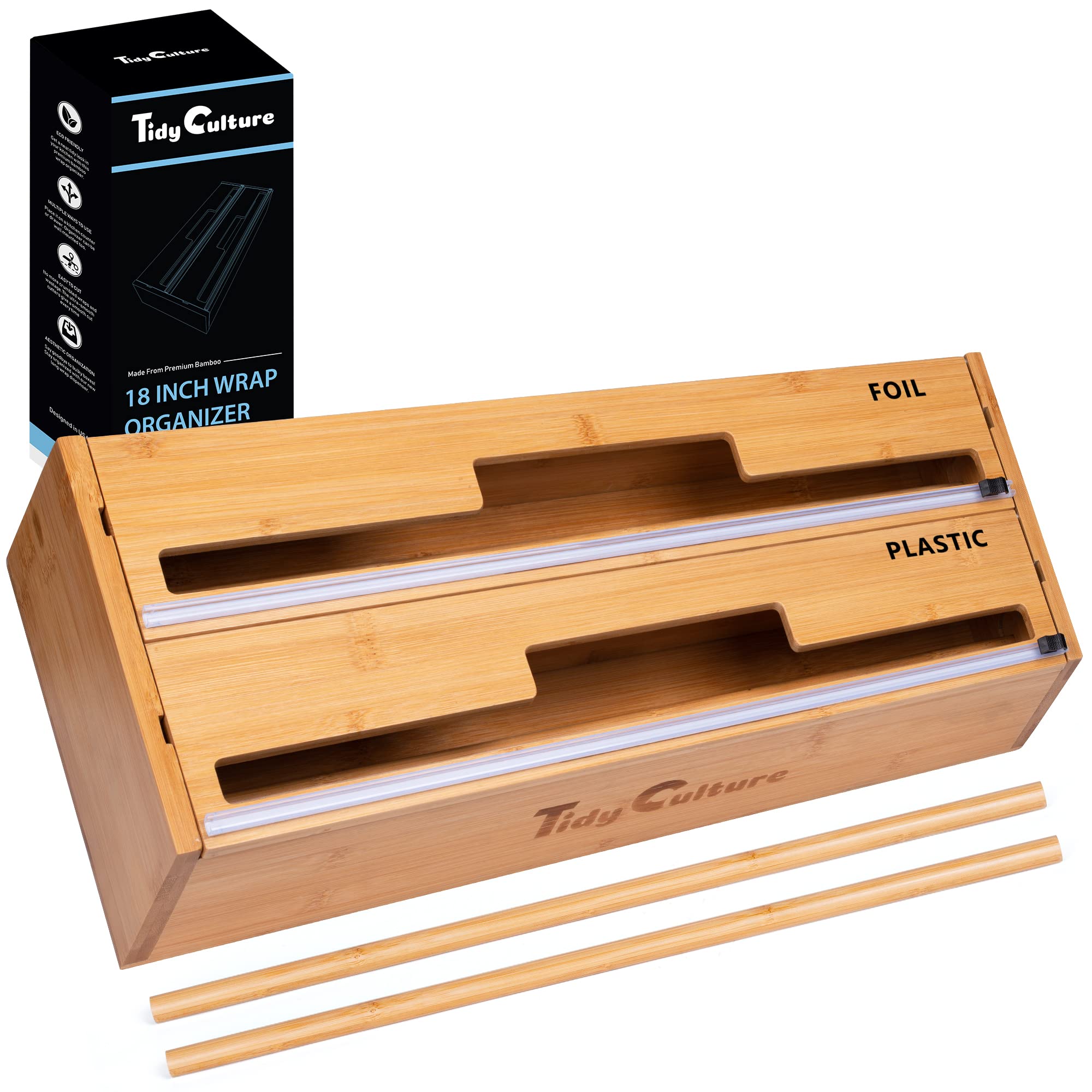 Tidyculture 18 Inch Large Foil Wrap Dispenser With Cutter, 2 In 1 Aluminum Butcher Parchment Paper Freezer Tin Wax Cling Foil Pl