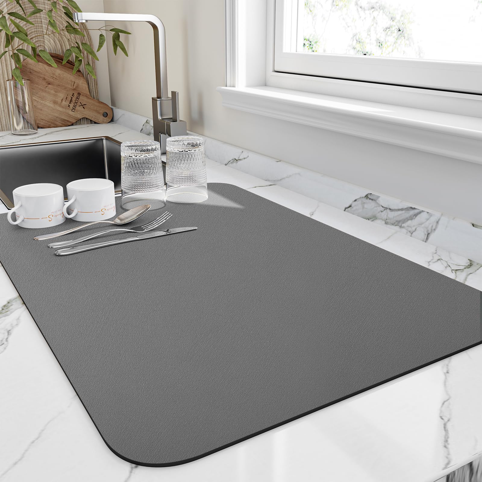 Hotlive Dish Drying Mat For Kitchen Counter, Heat Resistant Drainer Mats With Nonslip Rubber Backed, Hide Stain Kitchen Super A