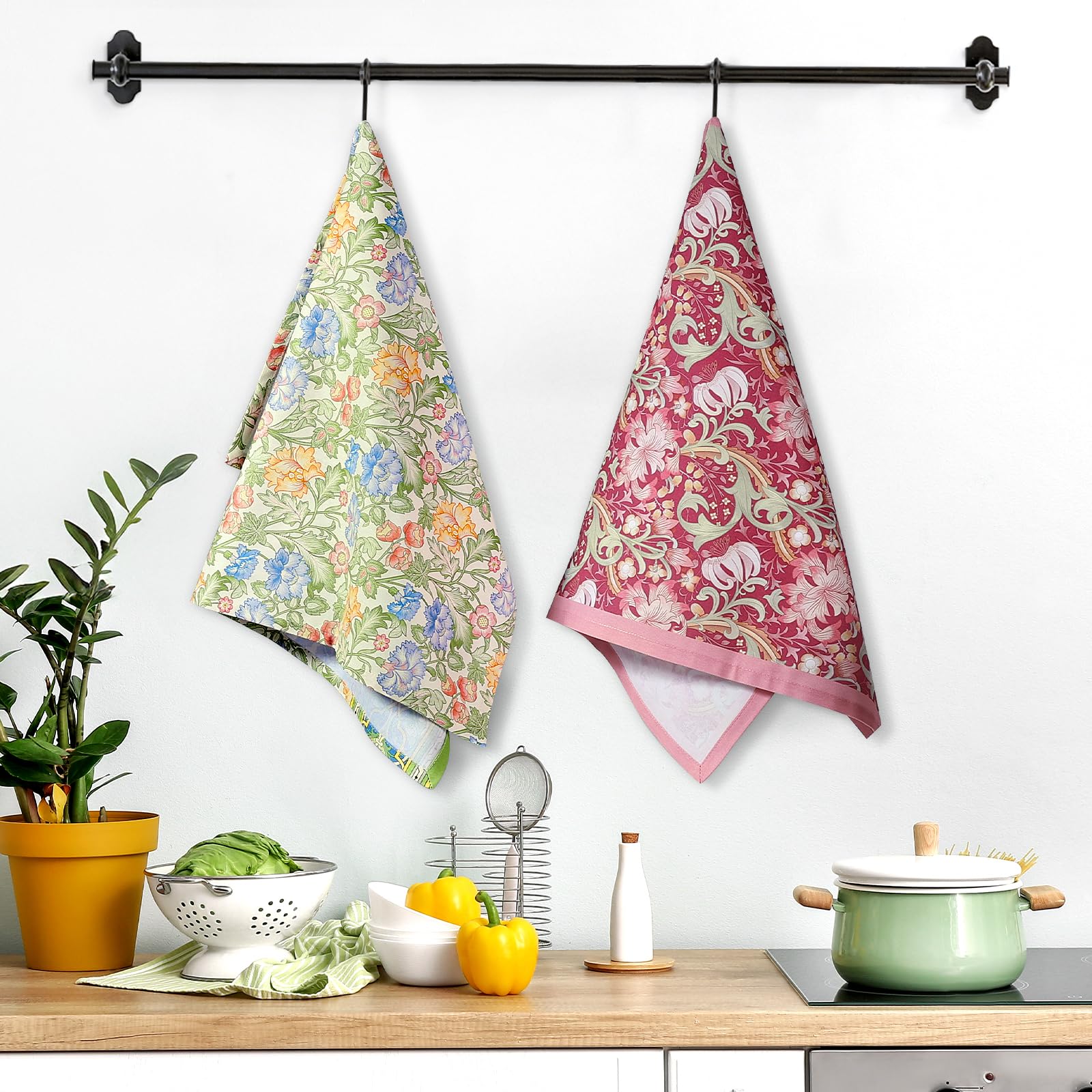 Arquiel Vintage Flower Tea Towels, Cotton Kitchen Towel 18.9    27.5 Inch, Quick Drying Dish Cloth For Party Anniversary Holiday