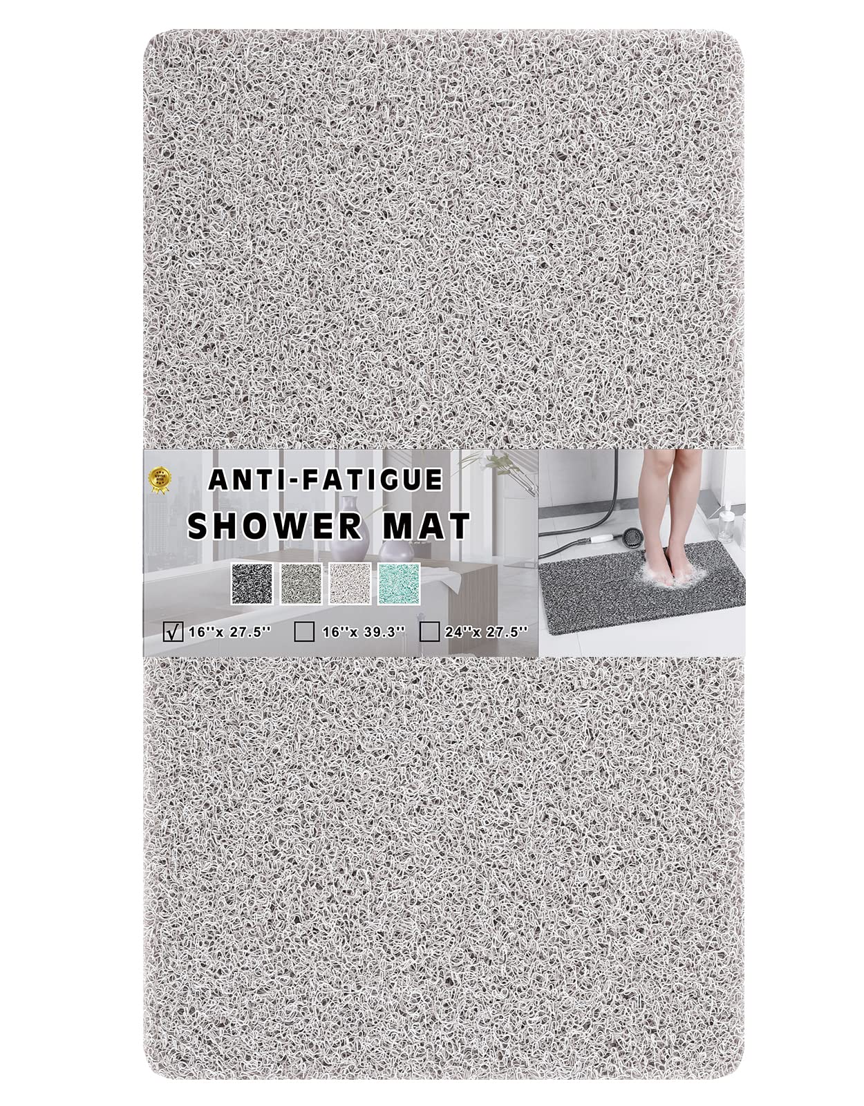 Rzoysia 0.6'' Thick No Suction Cups Non Slip Shower Mat, 16''X27.5'', Two Colors Design Anti-Dirty Bathtub Mat, Pvc Loofah Massa