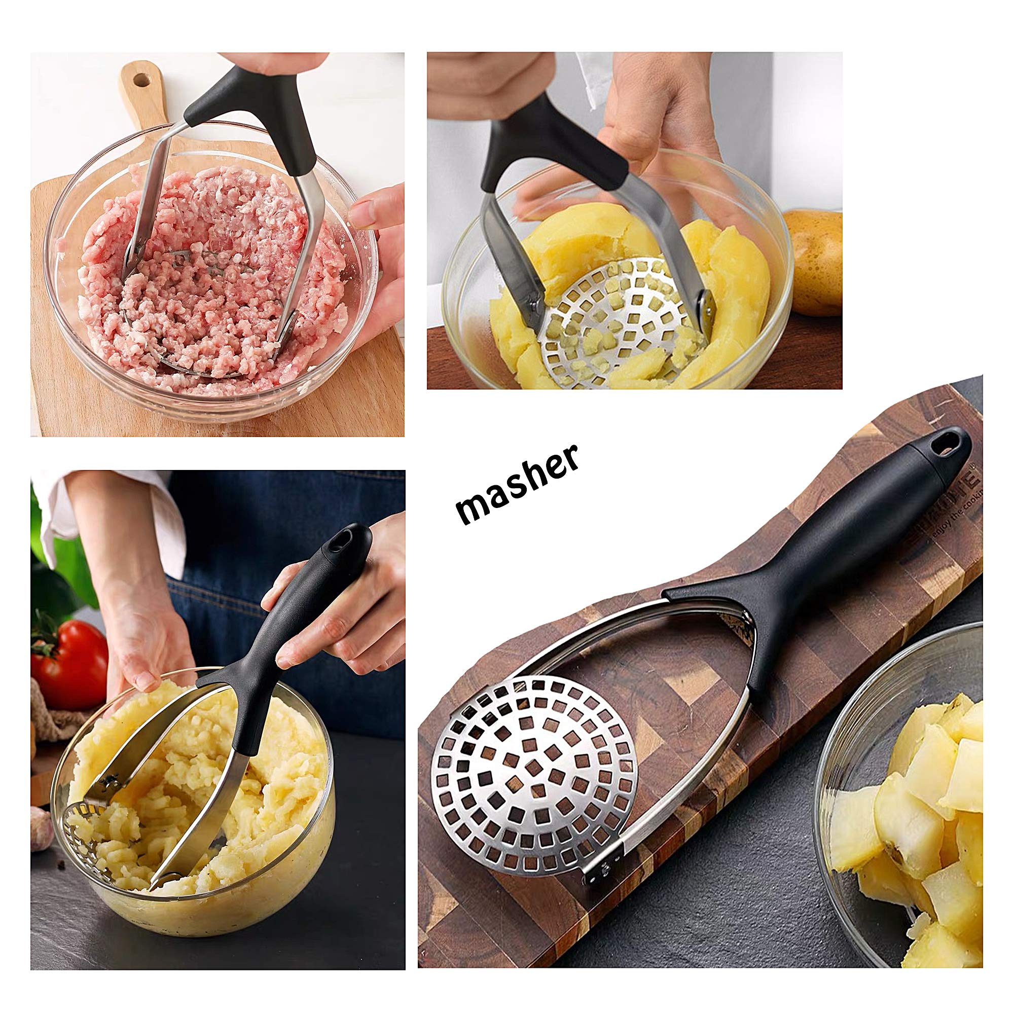 Clever Monster Stainless Steel Potato Masher - Heavy Duty With Garlic Press, Cooking And Kitchen Gadget - Convenient For Making