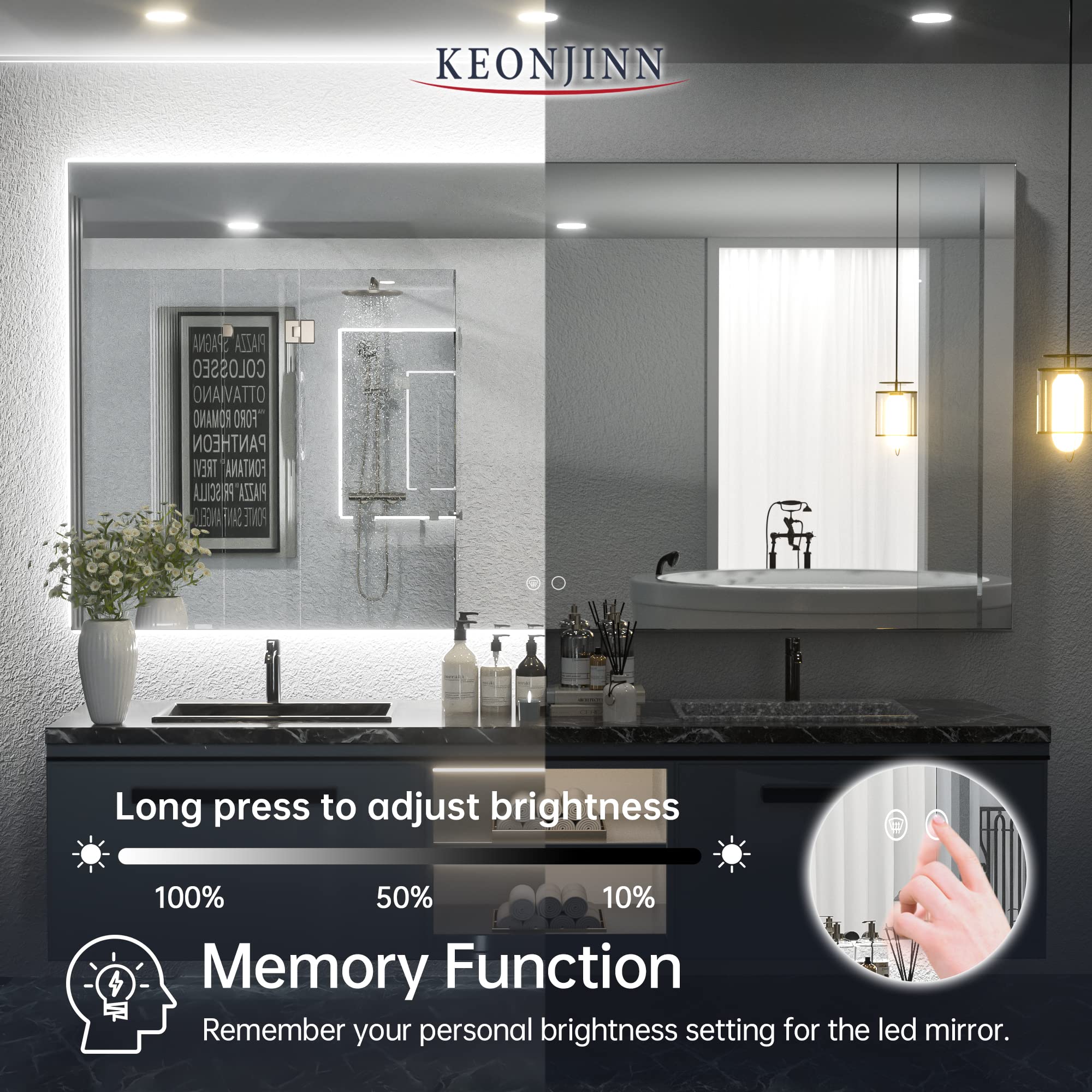 Keonjinn Backlit Mirror 72 X 36 Inch Led Mirror Bathroom Vanity Mirror With Lights Large Wall Mounted Acrylic Lighted Bathroom M