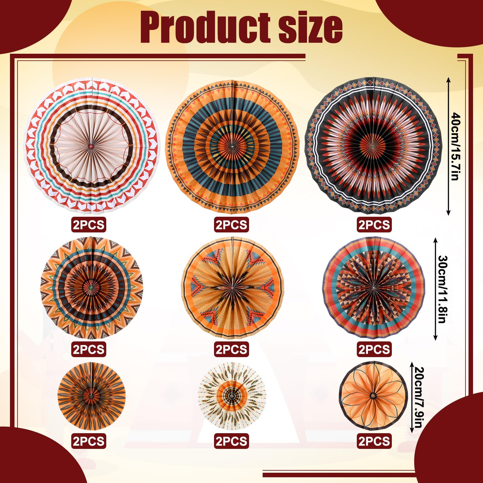 Epakh 18 Pcs Native American Heritage Month Day Hanging Paper Fans Decor Round Pattern Wall Fans Round Paper Garland Bulletin Bo