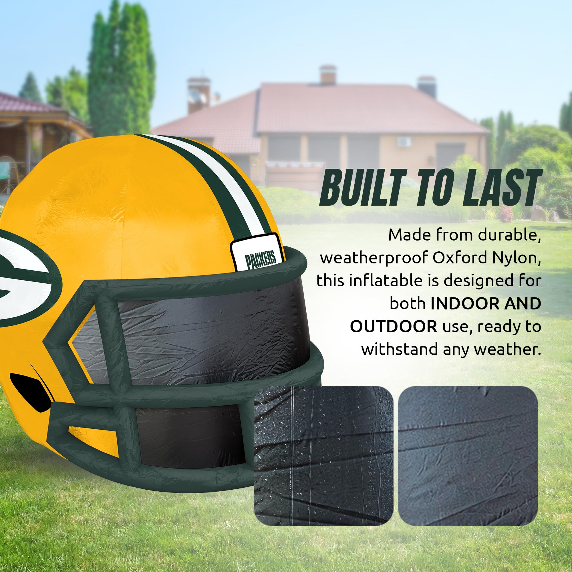 Sporticulture NFL Green Bay Packers 4ft Inflatable Helmet with LED Lights & Built-in Blower - Merchandise Decor Ideal for Lawn,