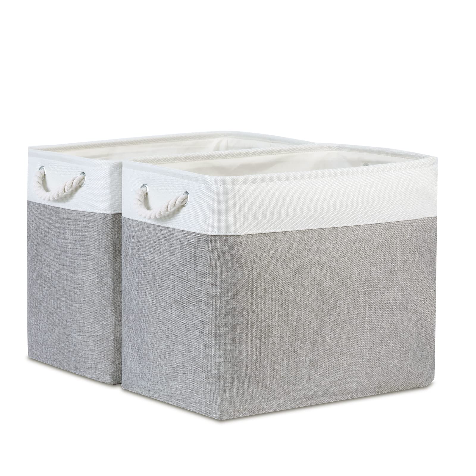 Bidtakay Large Storage Bins For Clothes Fabric Deep Baskets For Organizing Set Of 2 Grey Fabric Pantry Storage Bins For Hallway